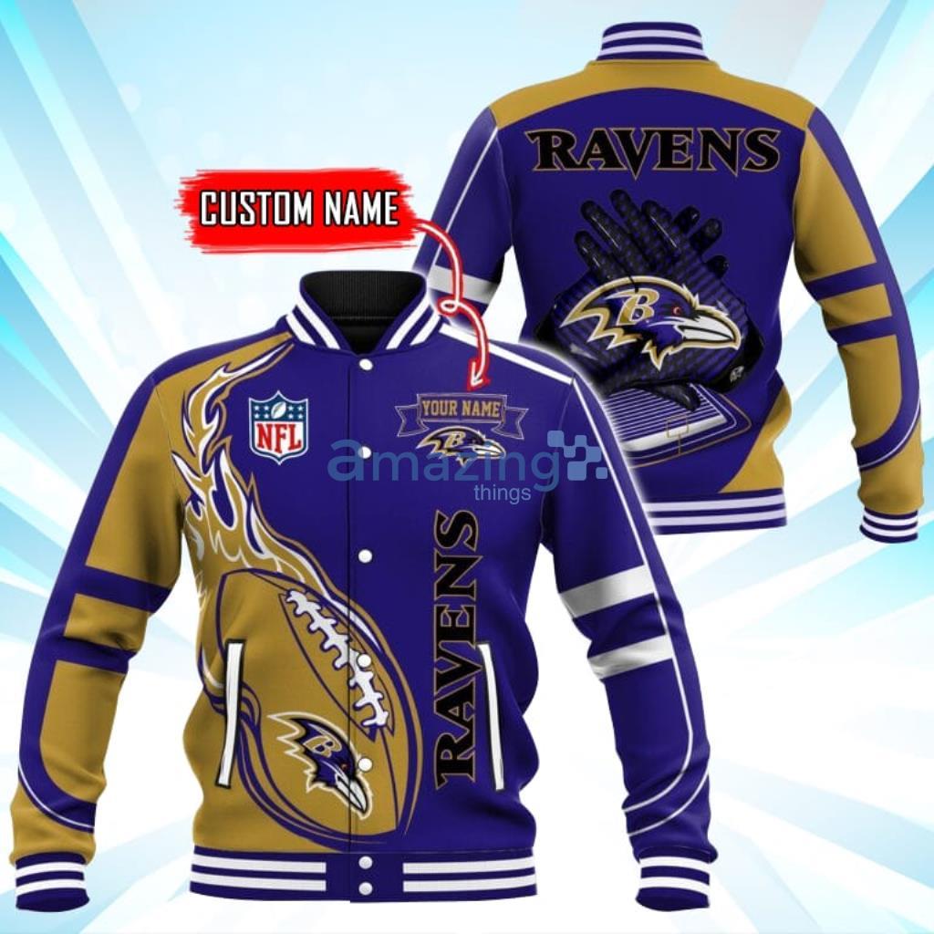 Custom Name Baltimore Ravens NFL Teams Baseball Jacket - Custom Name Baltimore Ravens NFL Teams Baseball Jacket