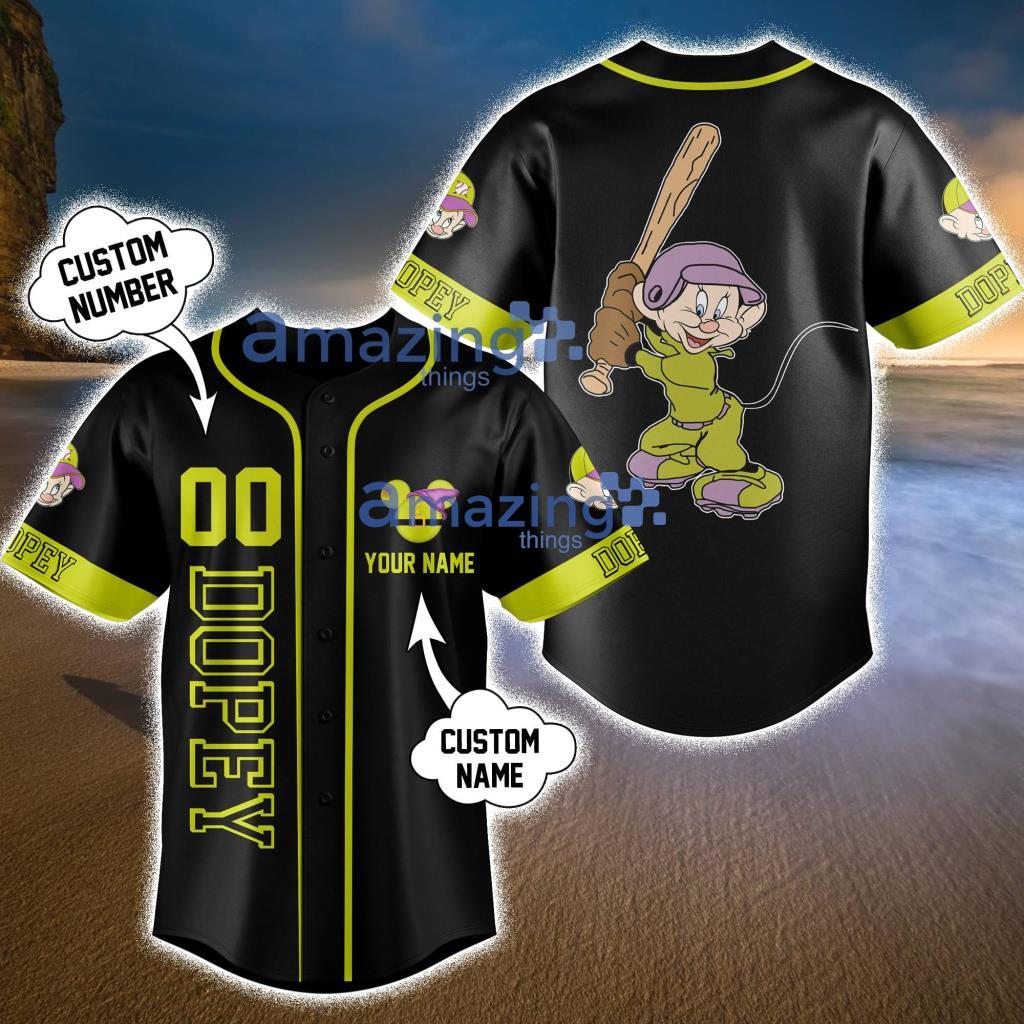Custom Name Disney Dopey Black Baseball Jersey Shirt Product Photo 1