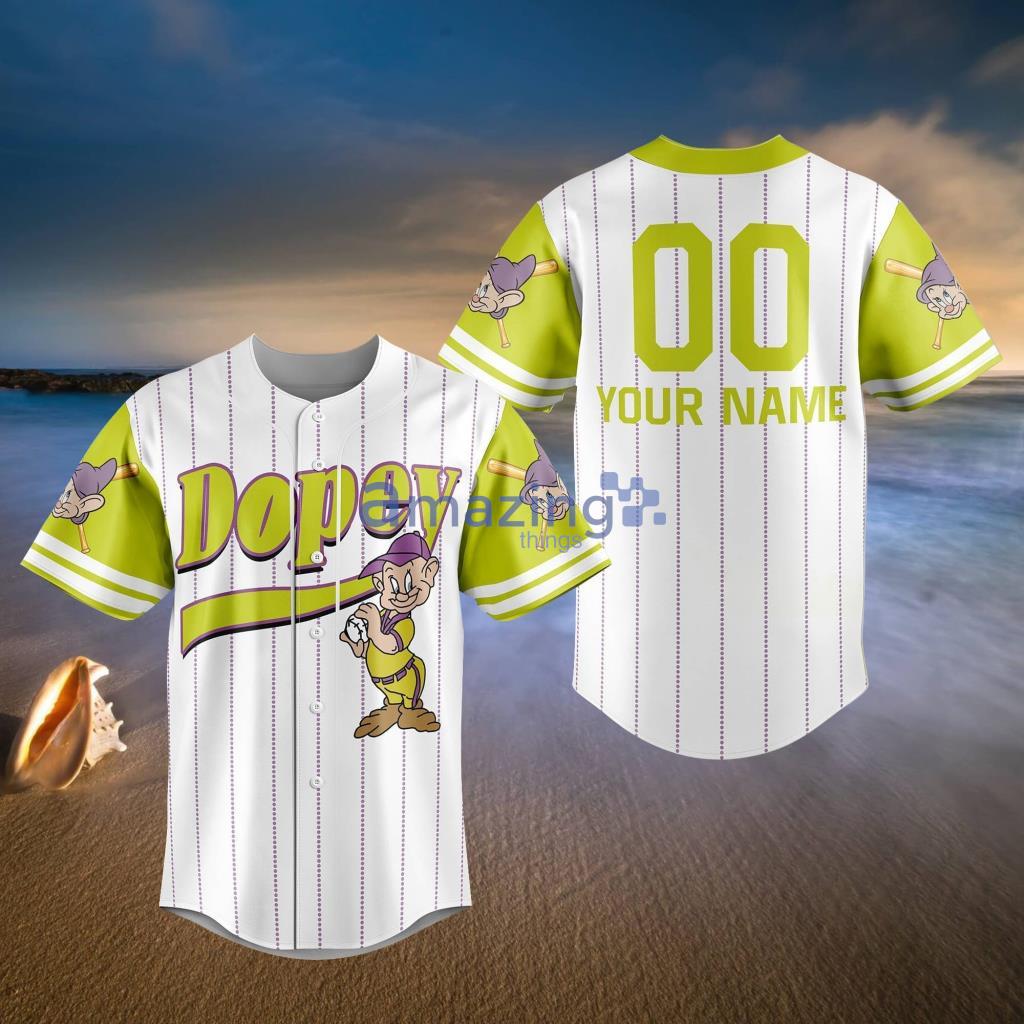 Custom Name Disney Dopey Green Baseball Jersey Shirt Product Photo 1