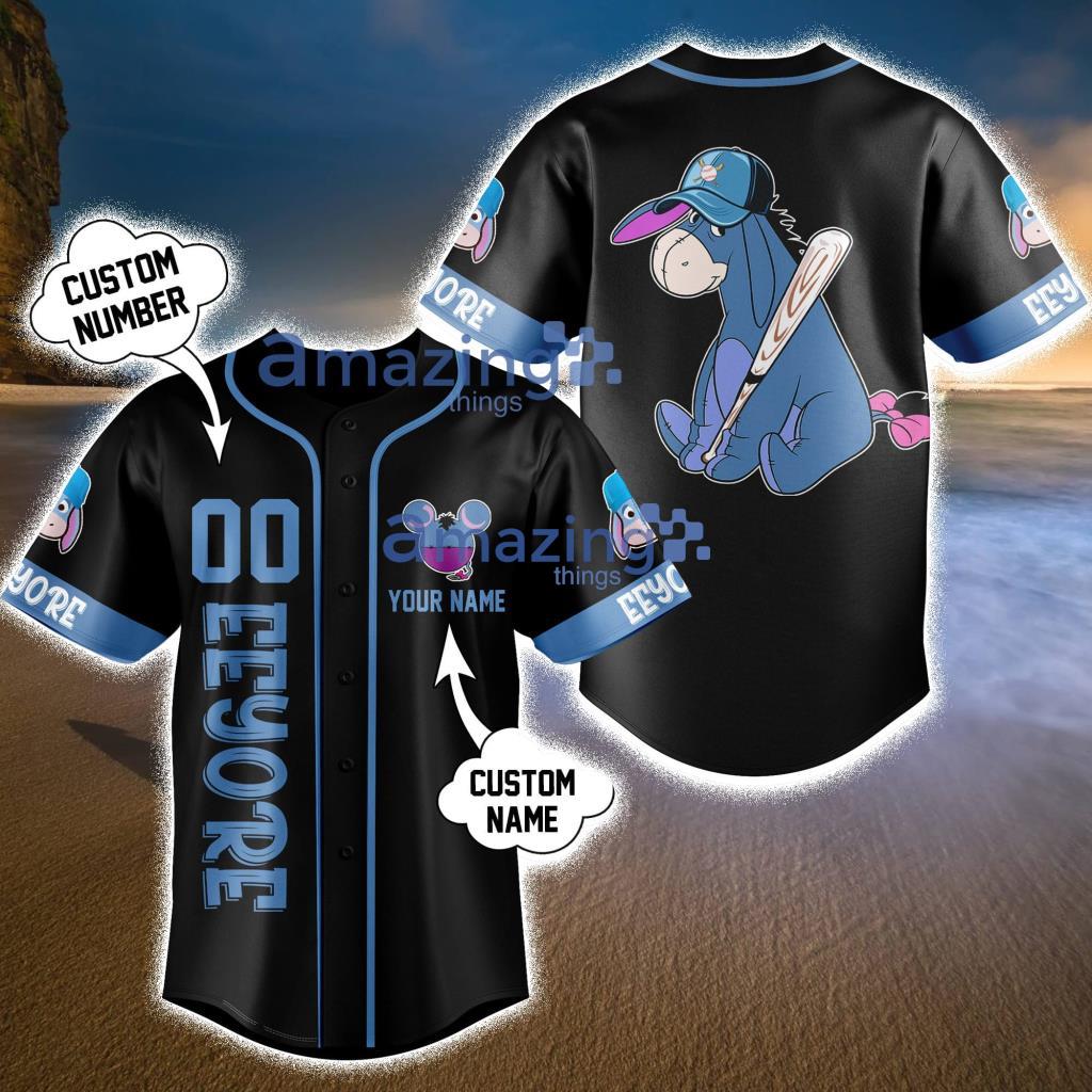 Custom Name Disney Eeyore Black Baseball Jersey Shirt Product Photo 1