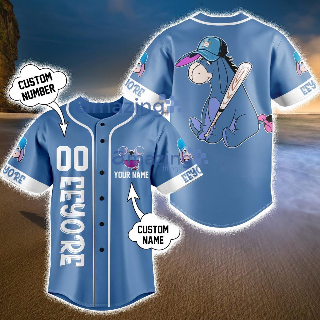 Custom Name Disney Eeyore Blue Baseball Jersey Shirt Product Photo 1
