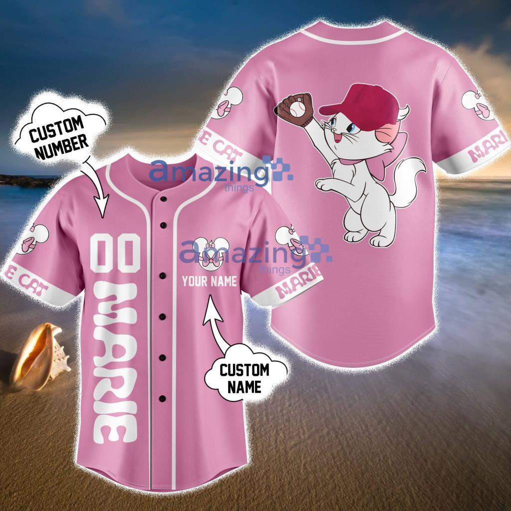 Personalized Name & Number Marie Cat Striped Pink 3D BASEBALL JERSEY SHIRT