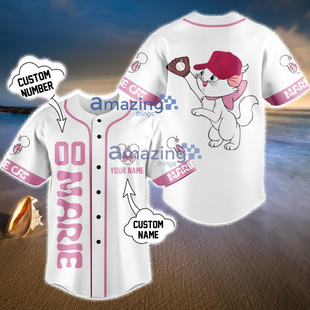 Custom Name Disney Marie Cat White Baseball Jersey Shirt Product Photo 1