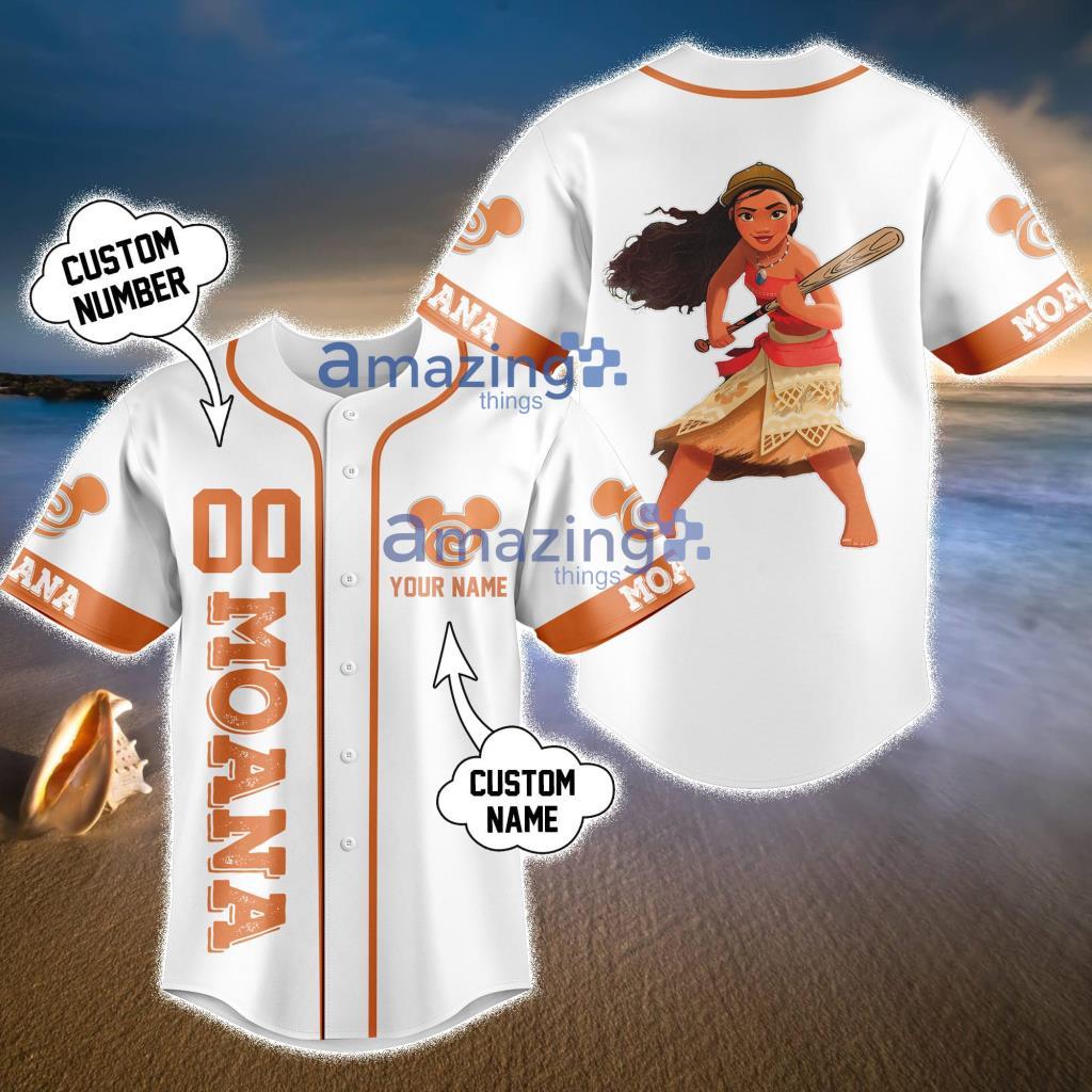 Custom Name Disney Moana White Baseball Jersey Shirt