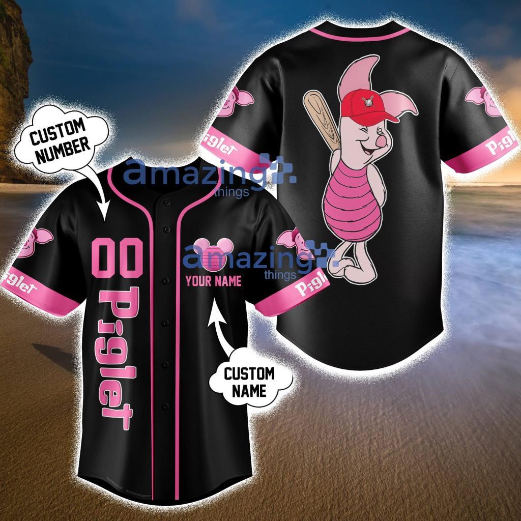 Custom Name Disney Piglet Black Baseball Jersey Shirt Product Photo 1