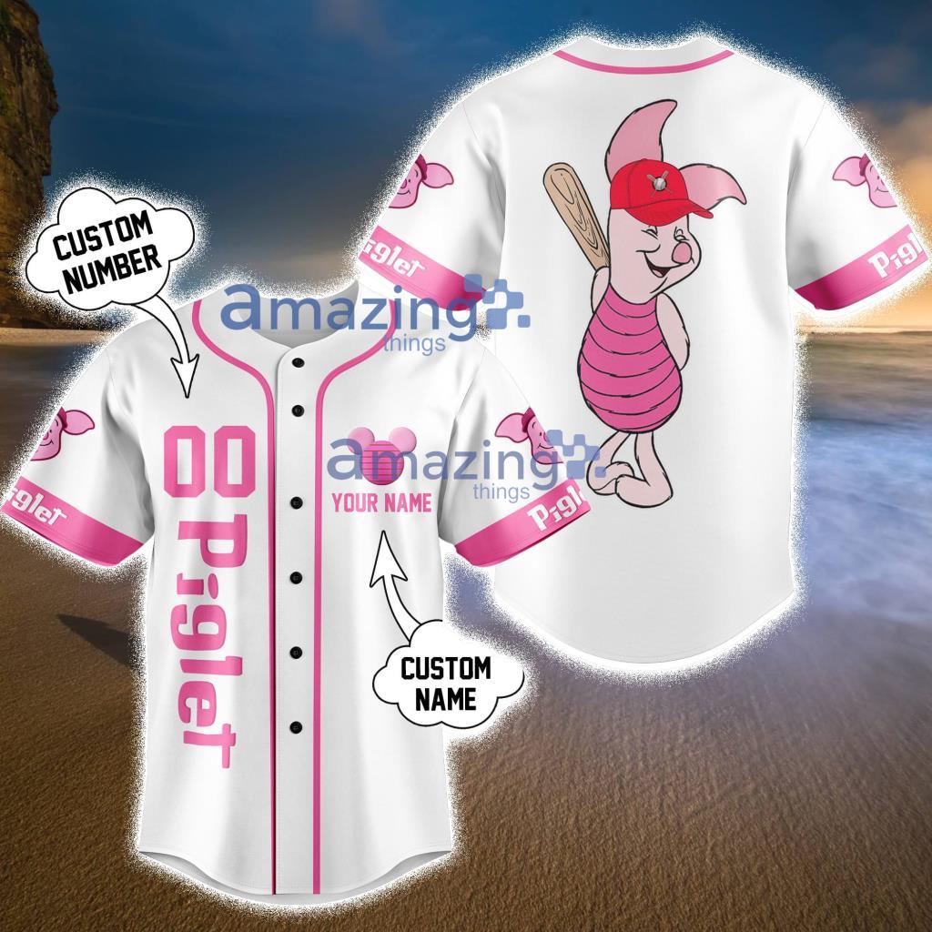 Custom Name Disney Piglet White Baseball Jersey Shirt Product Photo 1