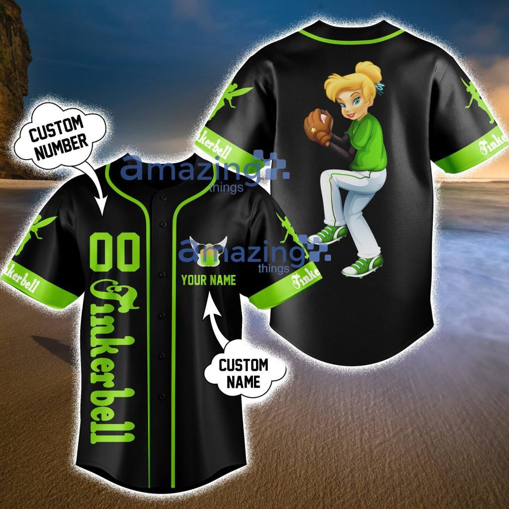 Personalized Tinker Bell Playing Baseball All Over Print Baseball Jersey -  Black - Dartmove Clothing Store