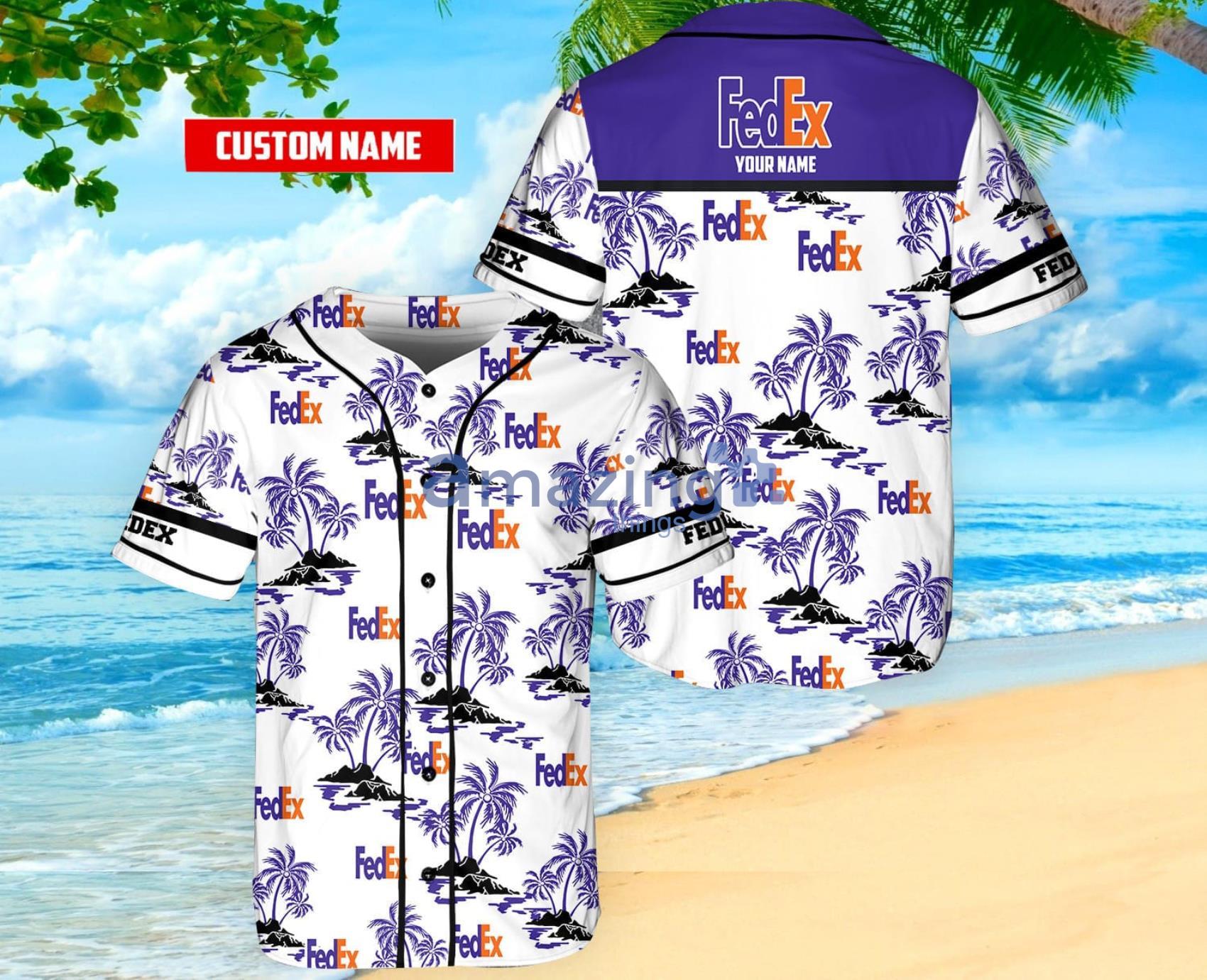 Custom Name Fedex Coconut Pattern Aloha Baseball Jersey Shirt Product Photo 1