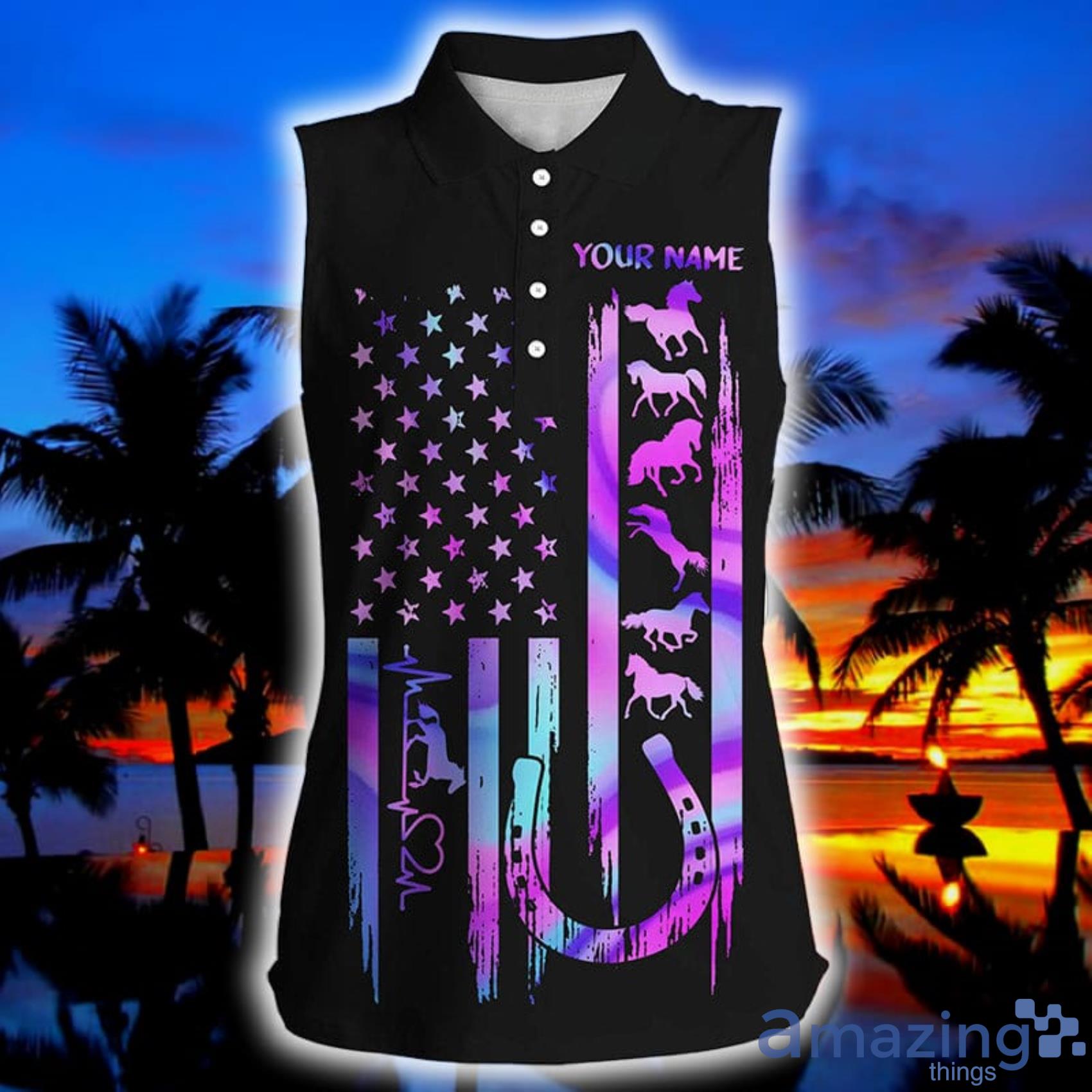 Custom Name Galaxy Horse Riding Outfit For Women Country Girl Horse Lovers Womens Sleeveless Polo Shirt Product Photo 1 Custom Name Galaxy Horse Riding Outfit For Women Country Girl Horse Lovers Womens Sleeveless Polo Shirt Product Photo 1