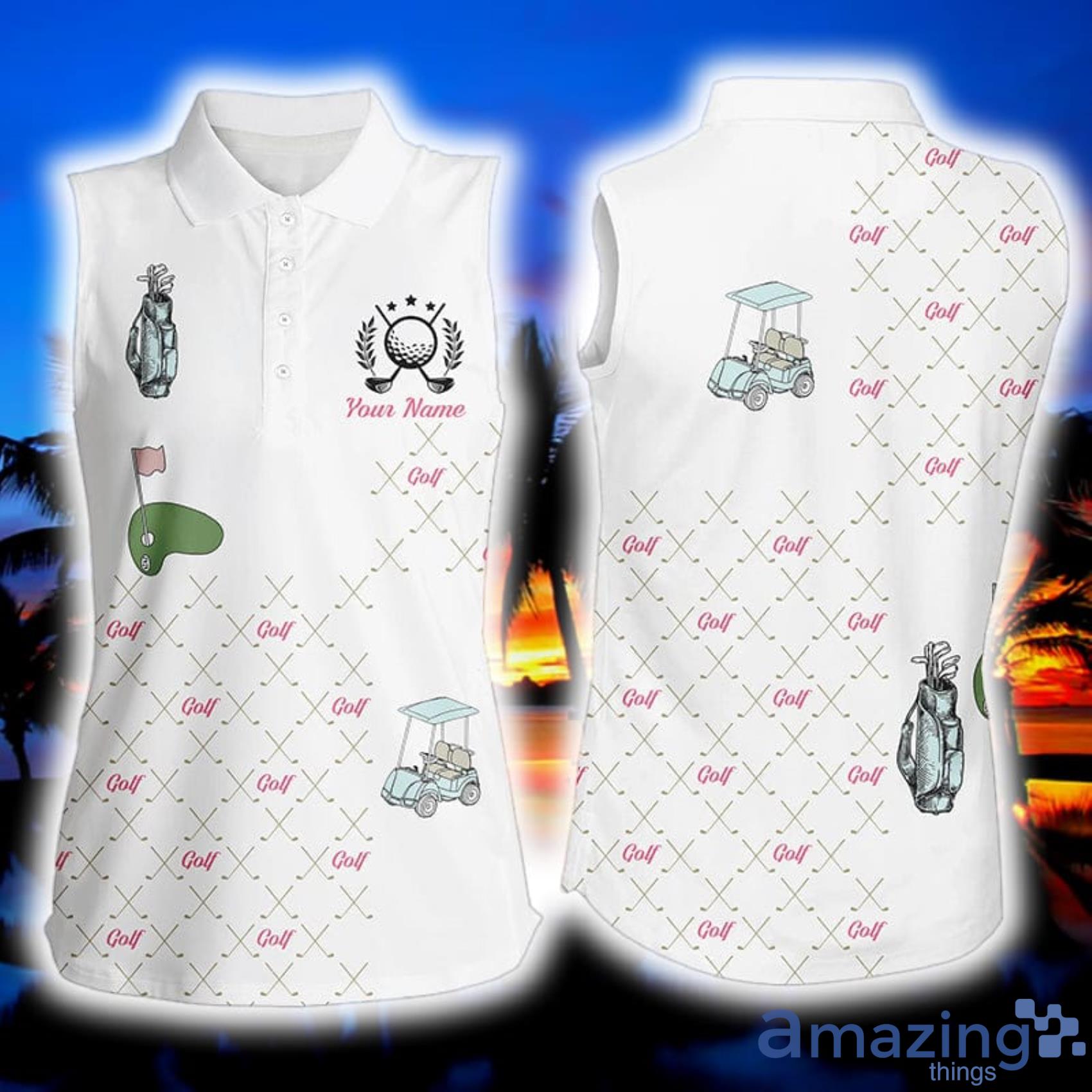 Custom Name Golf Clubs Pattern Ladies Women's Sleeveless Polo Shirt Product Photo 1