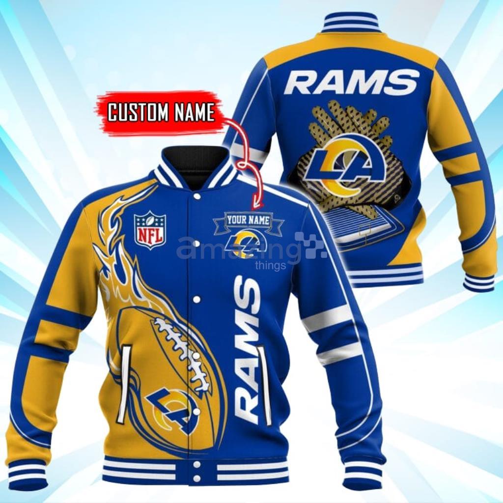 Custom Name Los Angeles Rams NFL Teams Baseball Jacket - Custom Name Los Angeles Rams NFL Teams Baseball Jacket