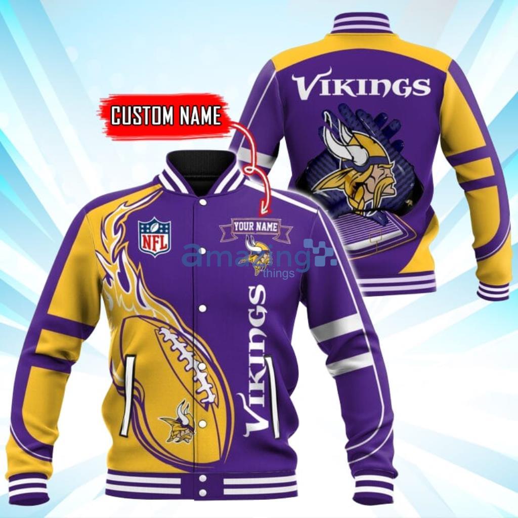 Custom Name Minnesota Vikings NFL Teams Baseball Jacket - Custom Name Minnesota Vikings NFL Teams Baseball Jacket