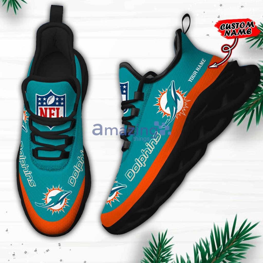 Miami Dolphins Custom Name NFL Neon Light Max Soul Shoes Gift For