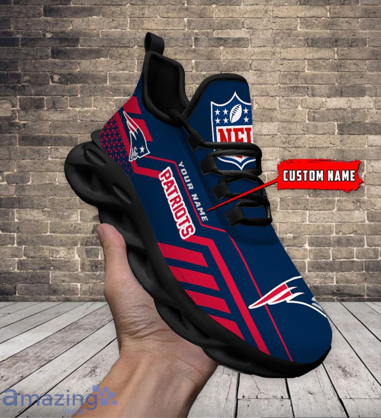 Custom Name NFL Running Sneakers New England Patriots Max Soul Shoes Product Photo 1