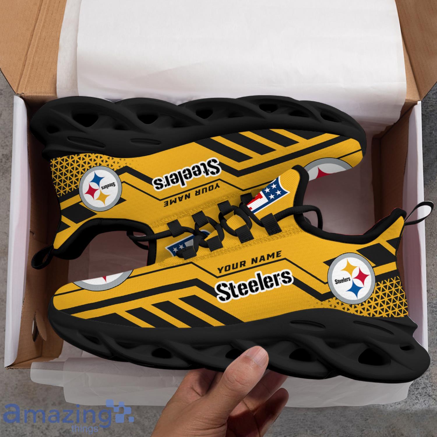 Custom Name NFL Running Sneakers Pittsburgh Steelers Max Soul Shoes image Custom Name NFL Running Sneakers Pittsburgh Steelers Max Soul Shoes Product Photo 5