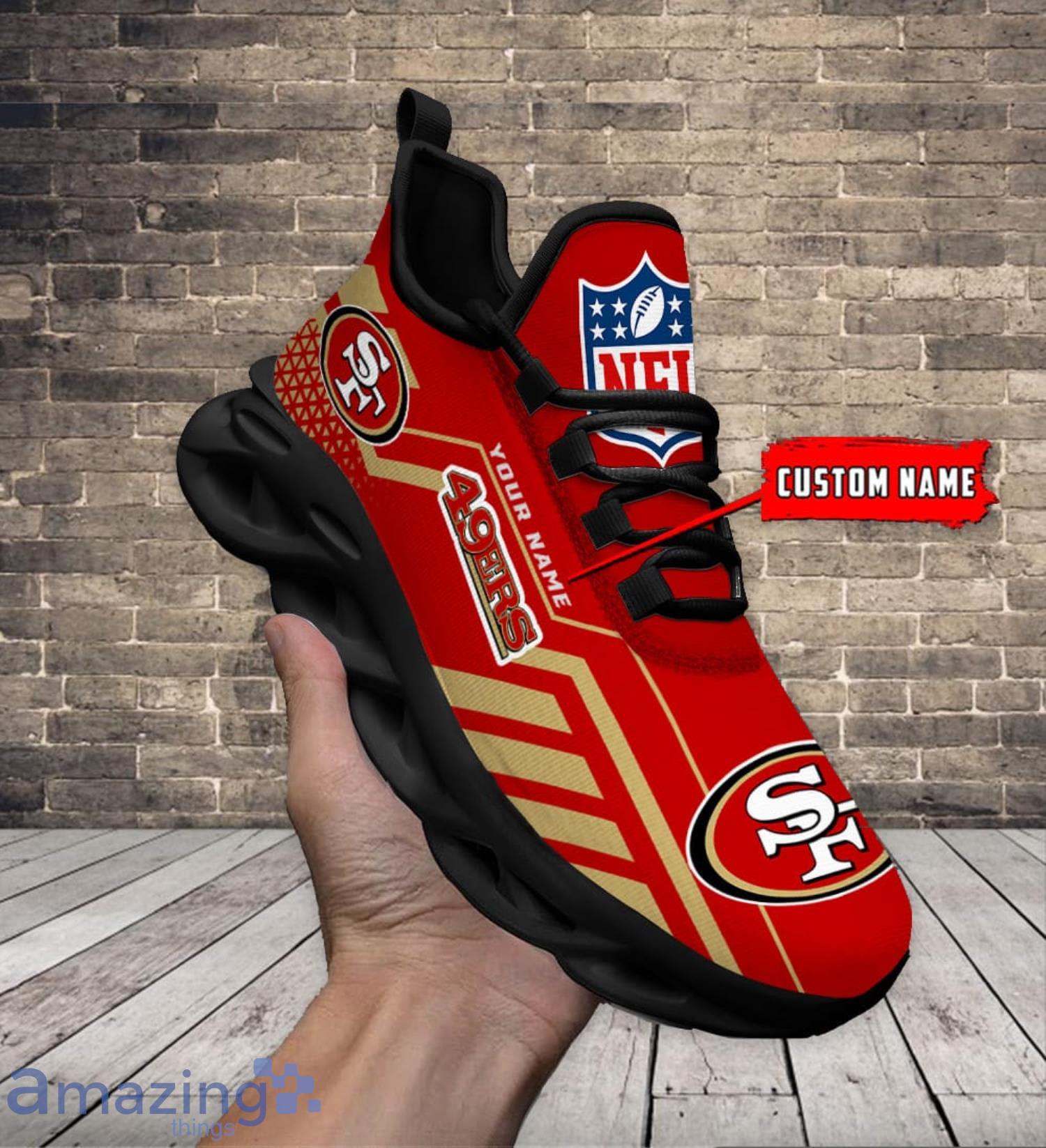 Custom Name NFL Running Sneakers San Francisco 49ers Max Soul Shoes Product Photo 1