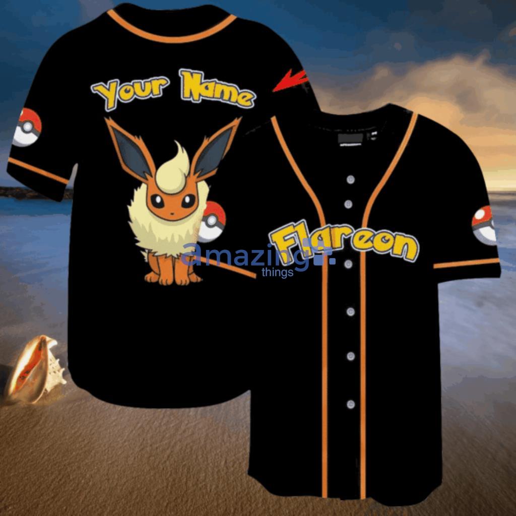 Custom Name Pokemon Flareon Pokemon Anime Baseball Jersey Gift For Lover Jersey Shirt - Custom Name Pokemon Flareon Pokemon Anime Baseball Jersey Gift For Lover Jersey Shirt