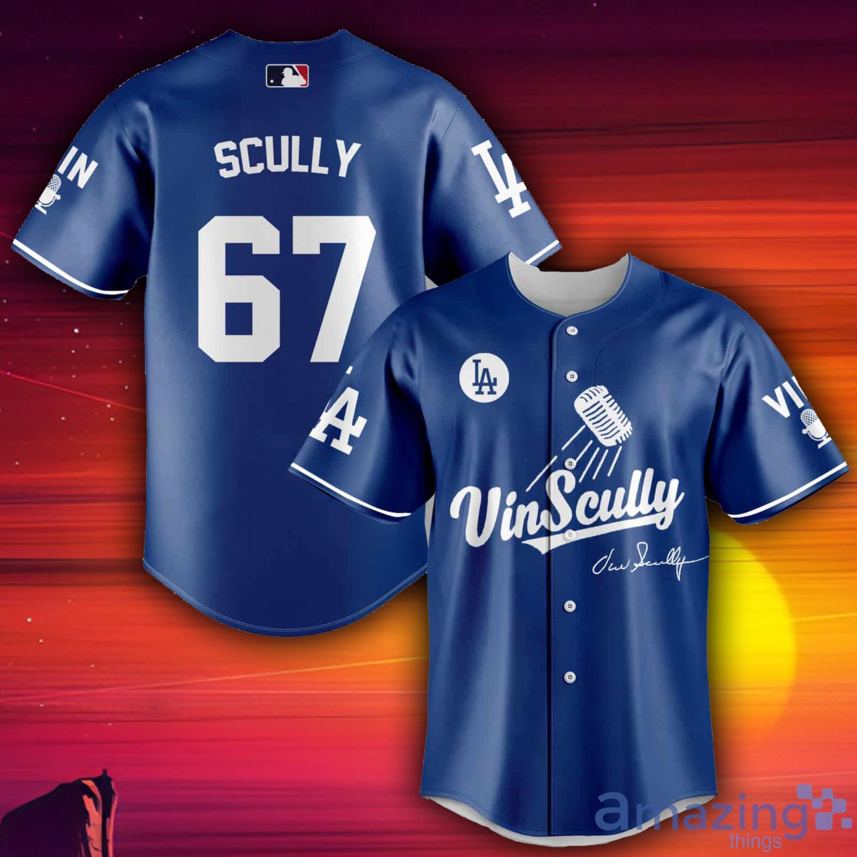Custom Name Vin Scully Dodgers Baseball Jersey Special Navy