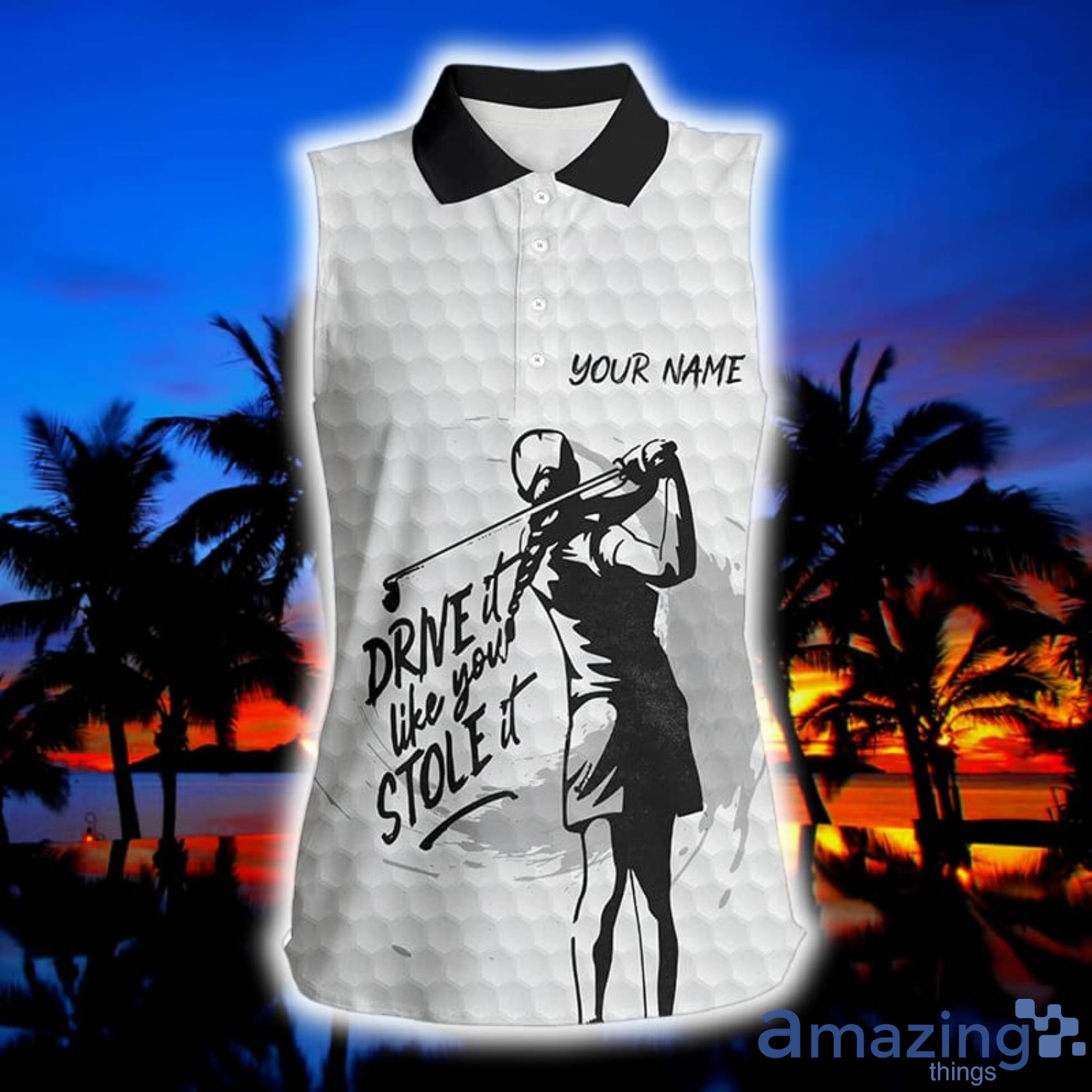 Custom Name White Golf Ball Drive It Like You Stole It Women's Sleeveless Polo Shirt Product Photo 1