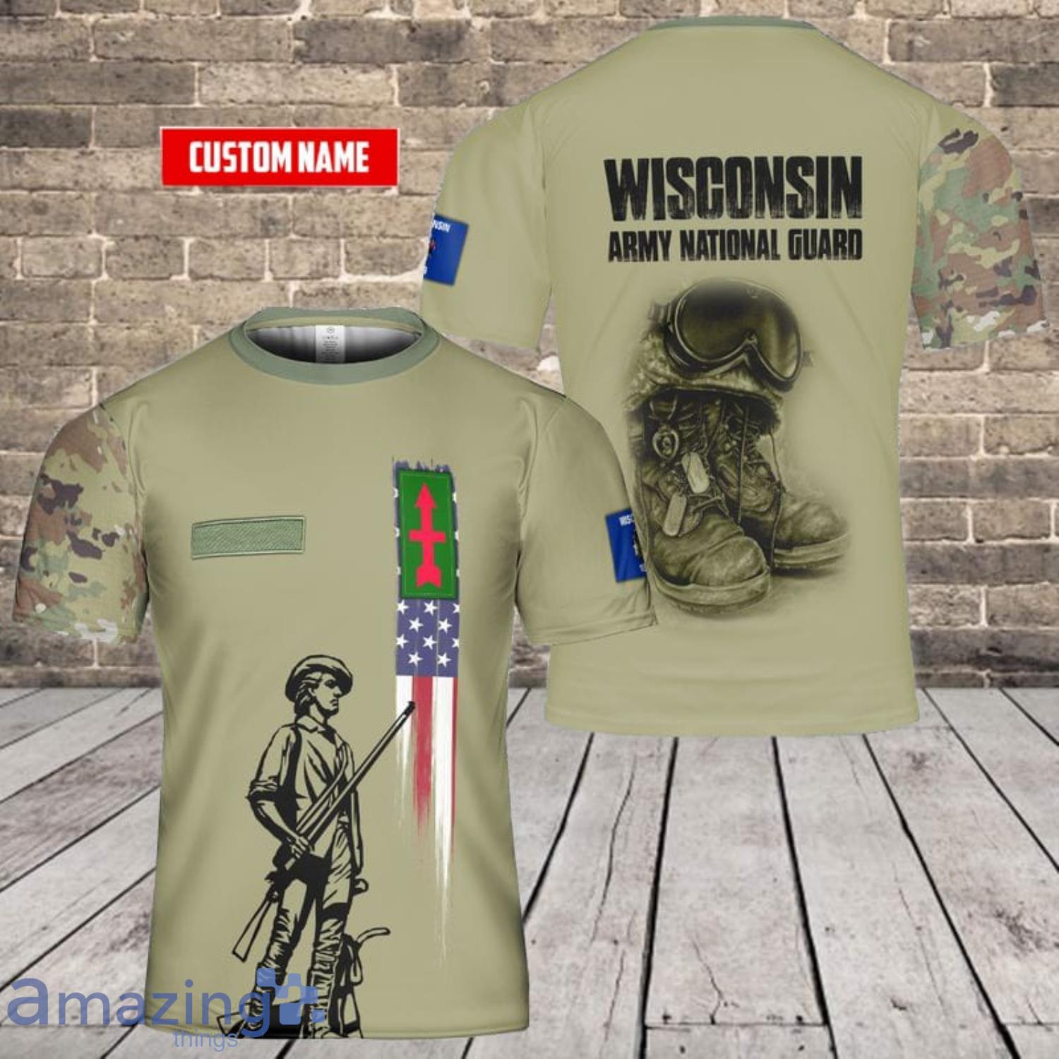 Custom Name Wisconsin Army National Guard 32nd Infantry Brigade Combat Team Red Arrow Division 3D T-Shirt For Fans Product Photo 1 Custom Name Wisconsin Army National Guard 32nd Infantry Brigade Combat Team Red Arrow Division 3D T-Shirt For Fans Product Photo 1