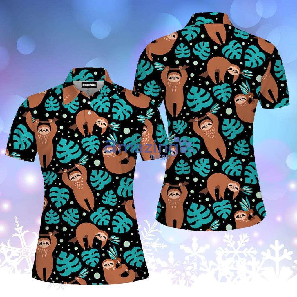 Cute Sloth On Tropical Forest Polo Shirt For Women - Cute Sloth On Tropical Forest Polo Shirt For Women