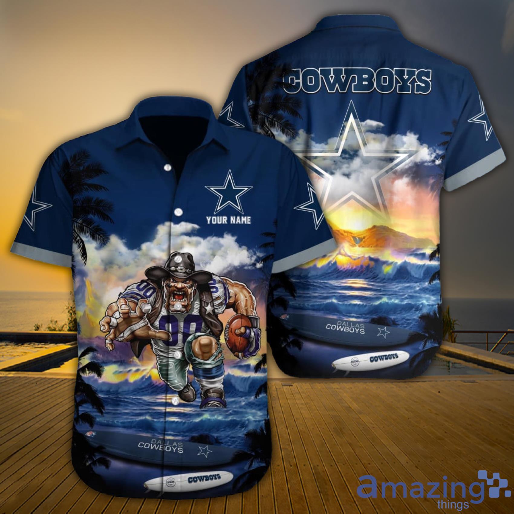 Dallas Cowboys NFL Custom Name Mascot Beach Sunset Beautiful Sky Aloha Hawaiian Shirt Gift For Fans Product Photo 1