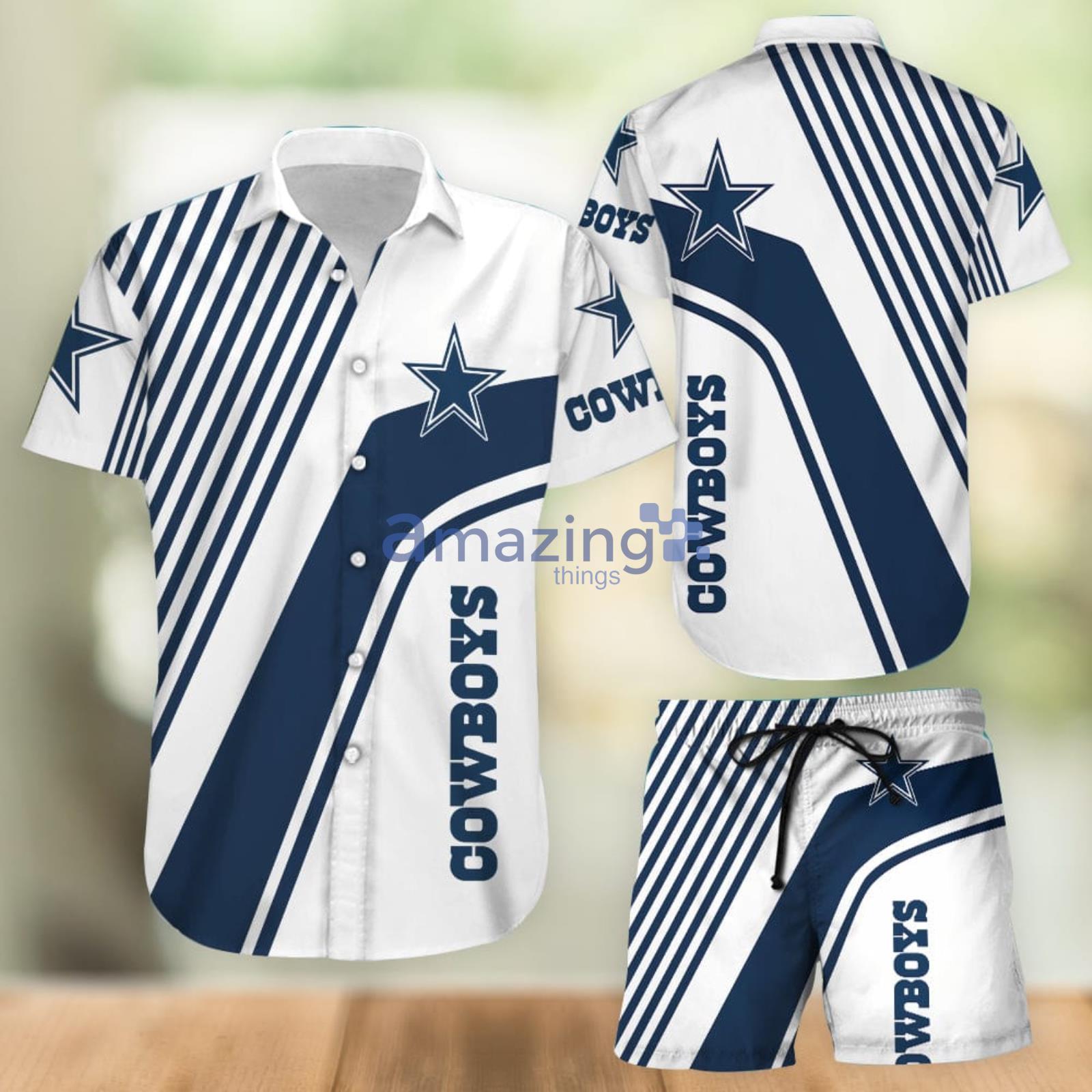 Dallas Cowboys Striped Aloha Combo Hawaiian Shirt And Shorts Gift For Summer Vacation Product Photo 1