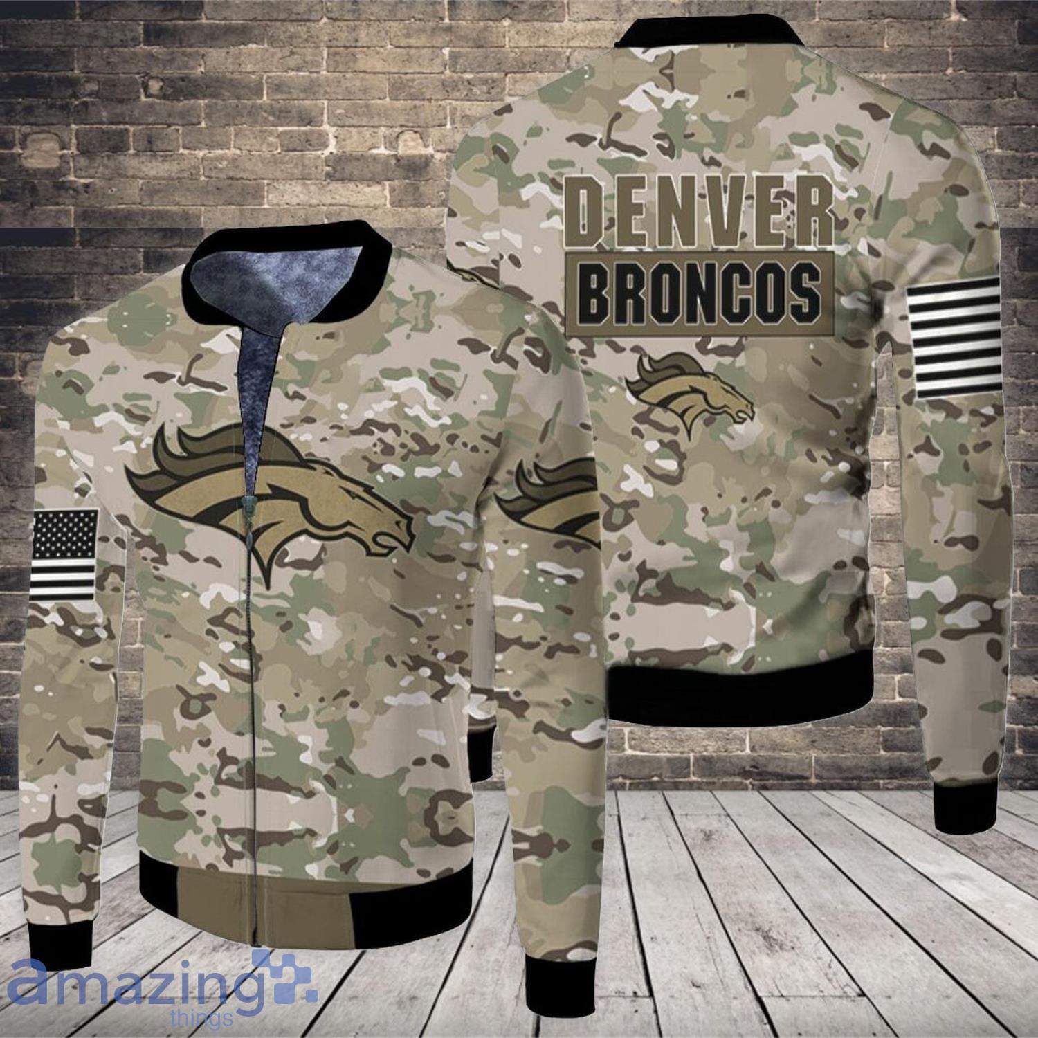 Denver Broncos Camo Pattern 3d Jersey Fleece Bomber Jacket