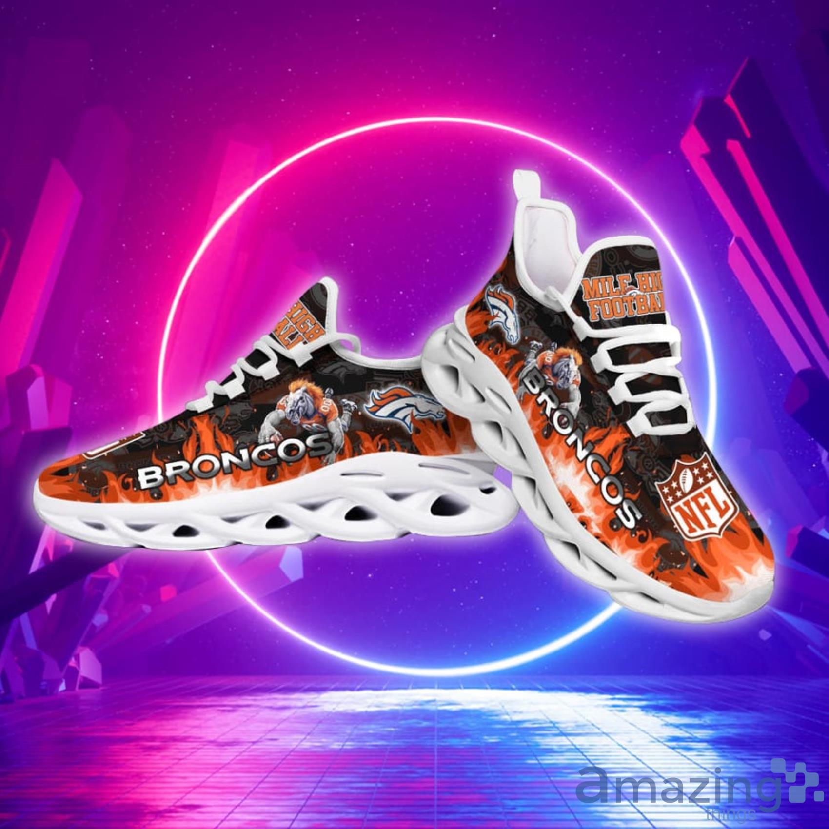 Denver Broncos NFL Fire Flame Pattern Max Soul Shoes Gift For Fans