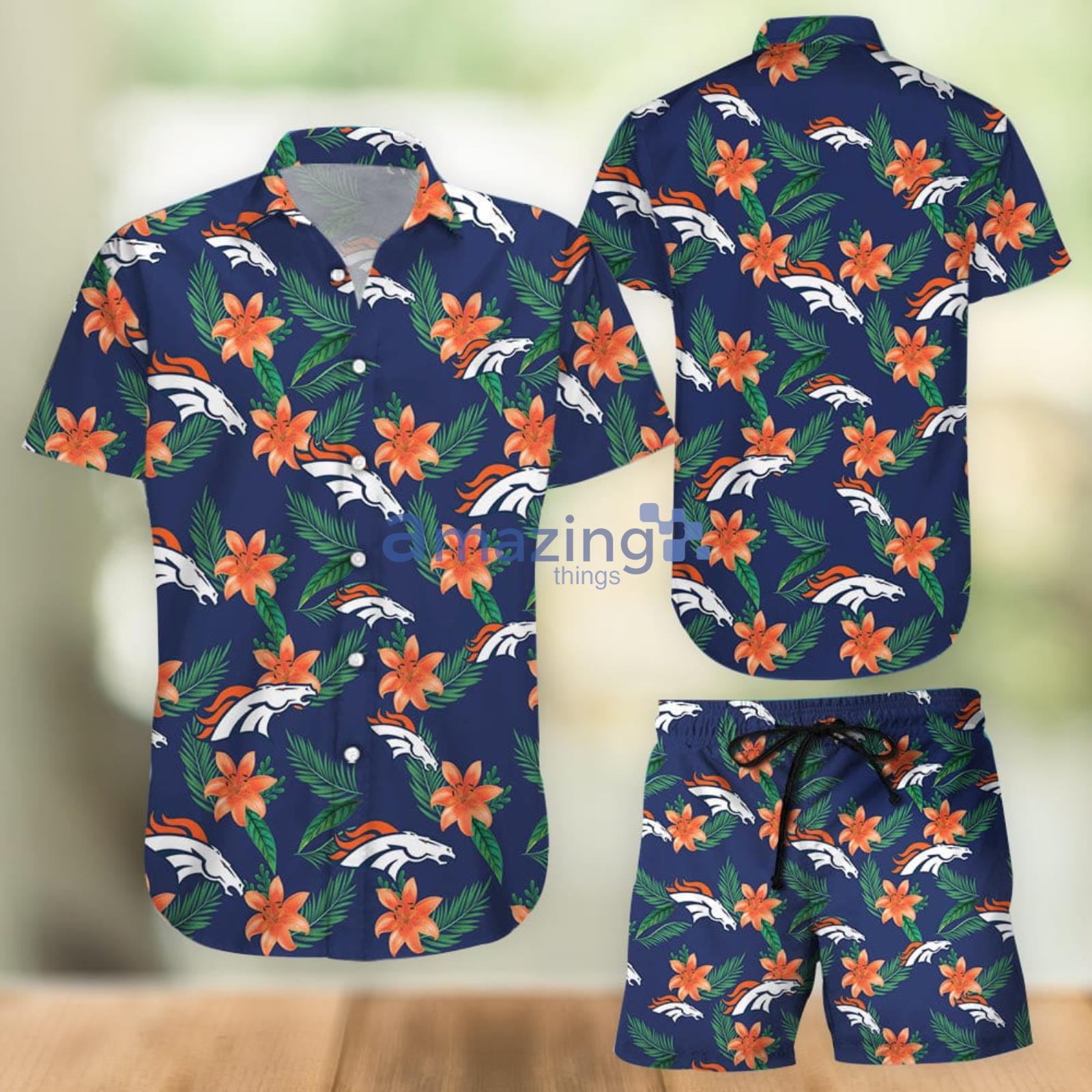 Denver Broncos Tropical Flower Combo Hawaiian Shirt And Shorts Summer Set Holiday Gift Product Photo 1