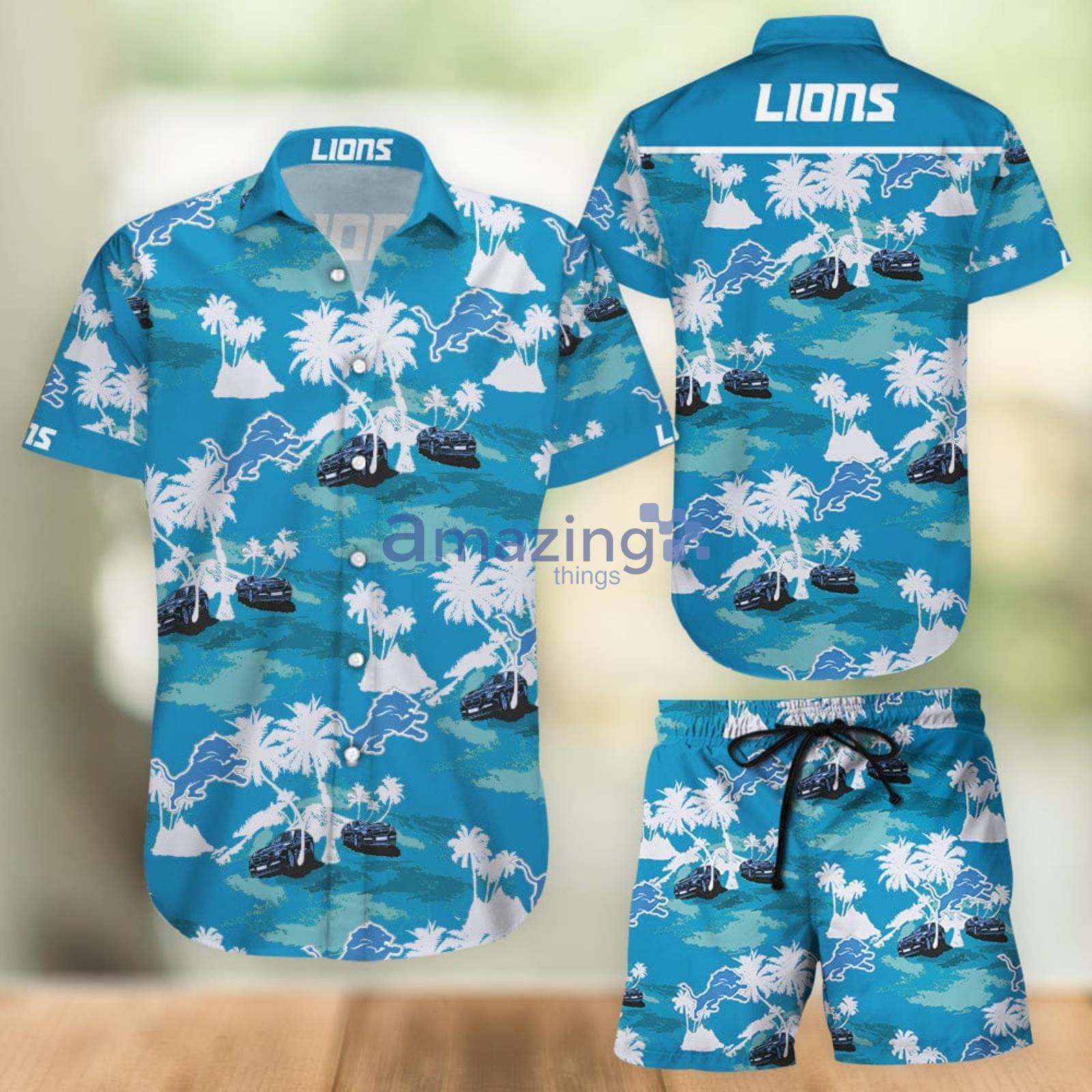 Detroit Lions Combo Hawaiian Shirt And Shorts Summer Set Holiday Gift Product Photo 1