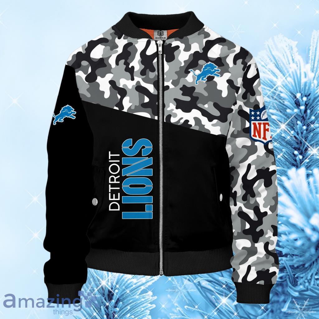 Detroit Lions NFL Camouflage Blue Bomber Jacket 3D