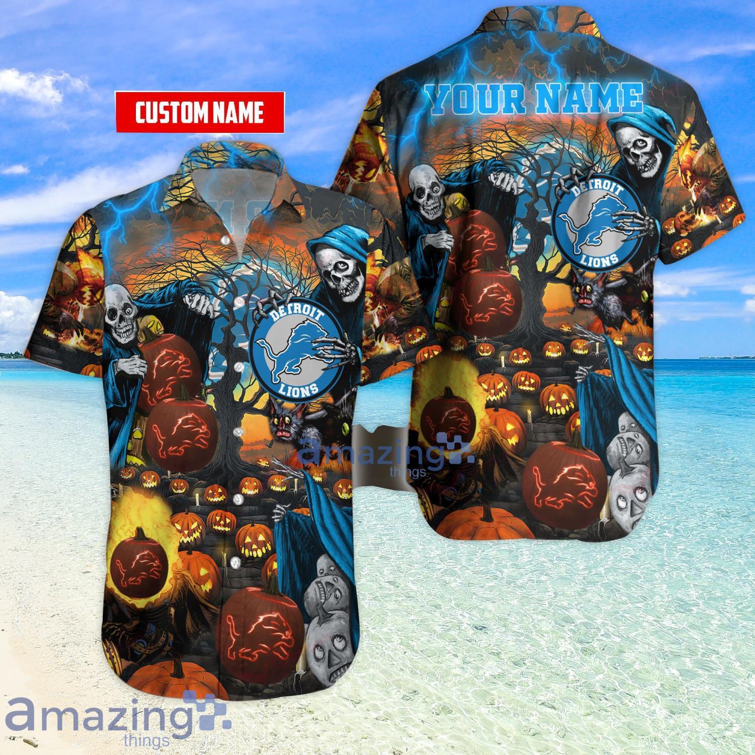 Detroit Lions NFL Custom Name Pumpkin Halloween Night Hawaiian Shirt Gift For Fans Product Photo 1