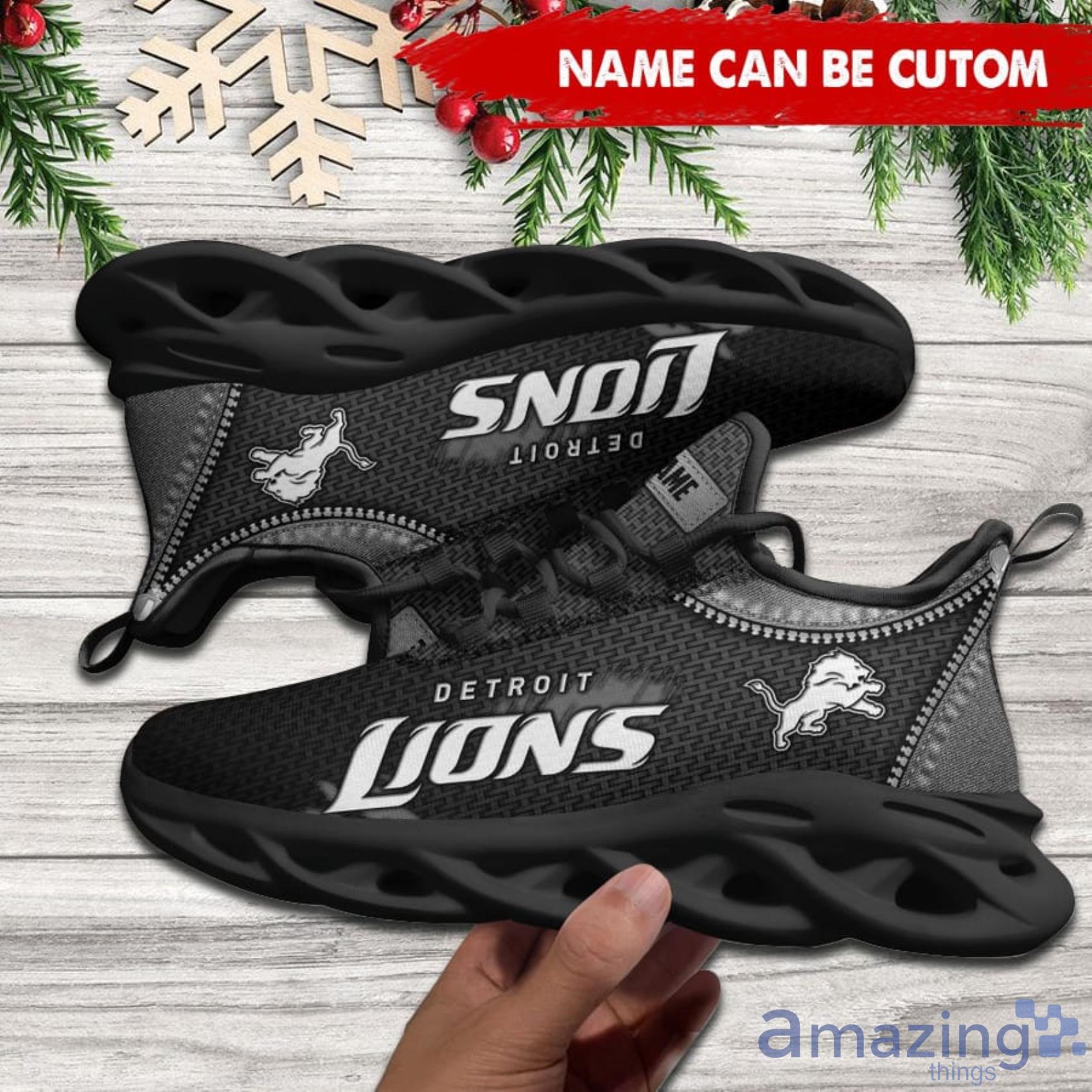 Detroit Lions Silver Splat Custom Nike Air Max Shoes Black