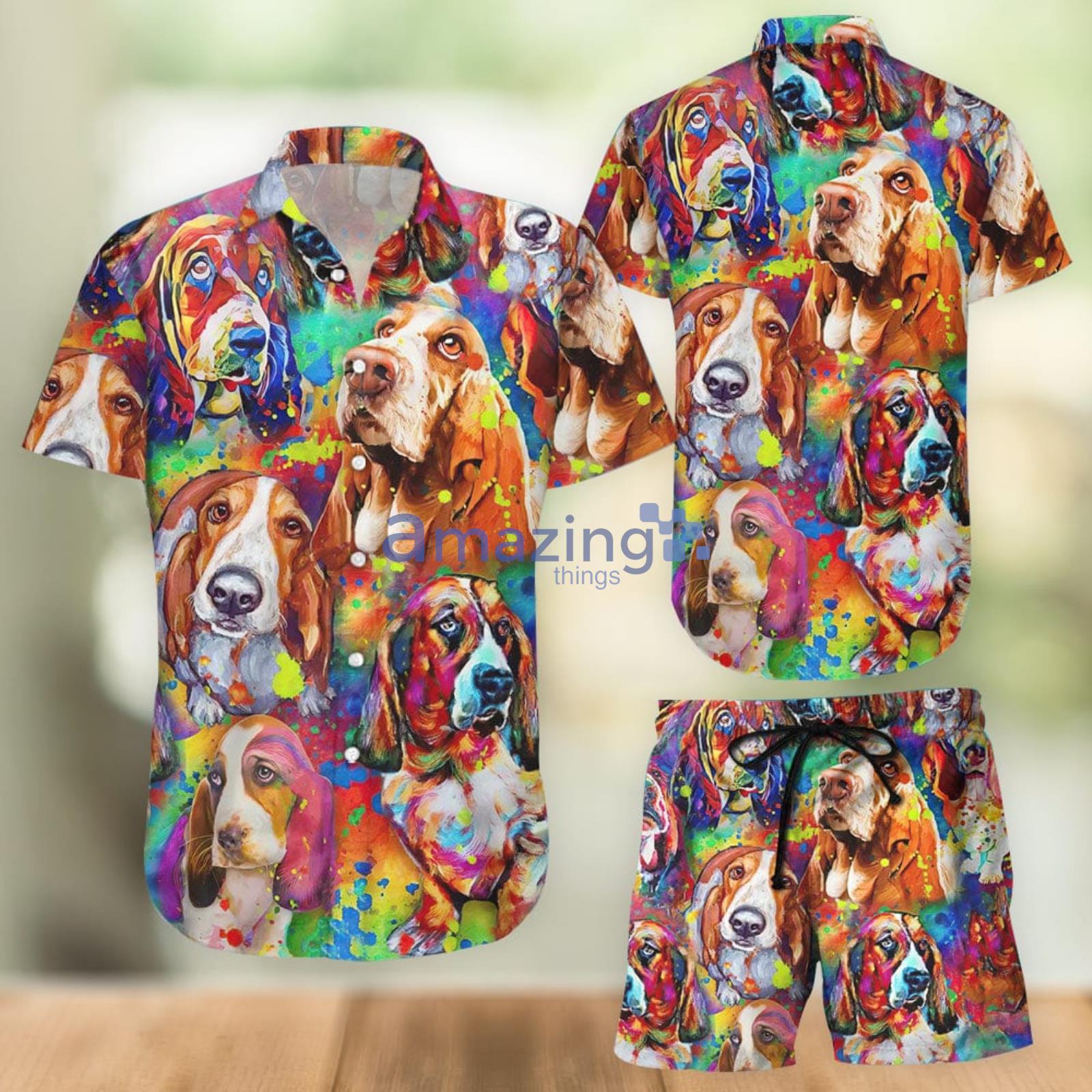 Dog Aloha Combo Hawaiian Shirt And Shorts Gift For Summer Vacation - Colorful Basset Hounds Aloha Combo Hawaiian Shirt And Shorts Gift For Summer Vacation Product Photo 1