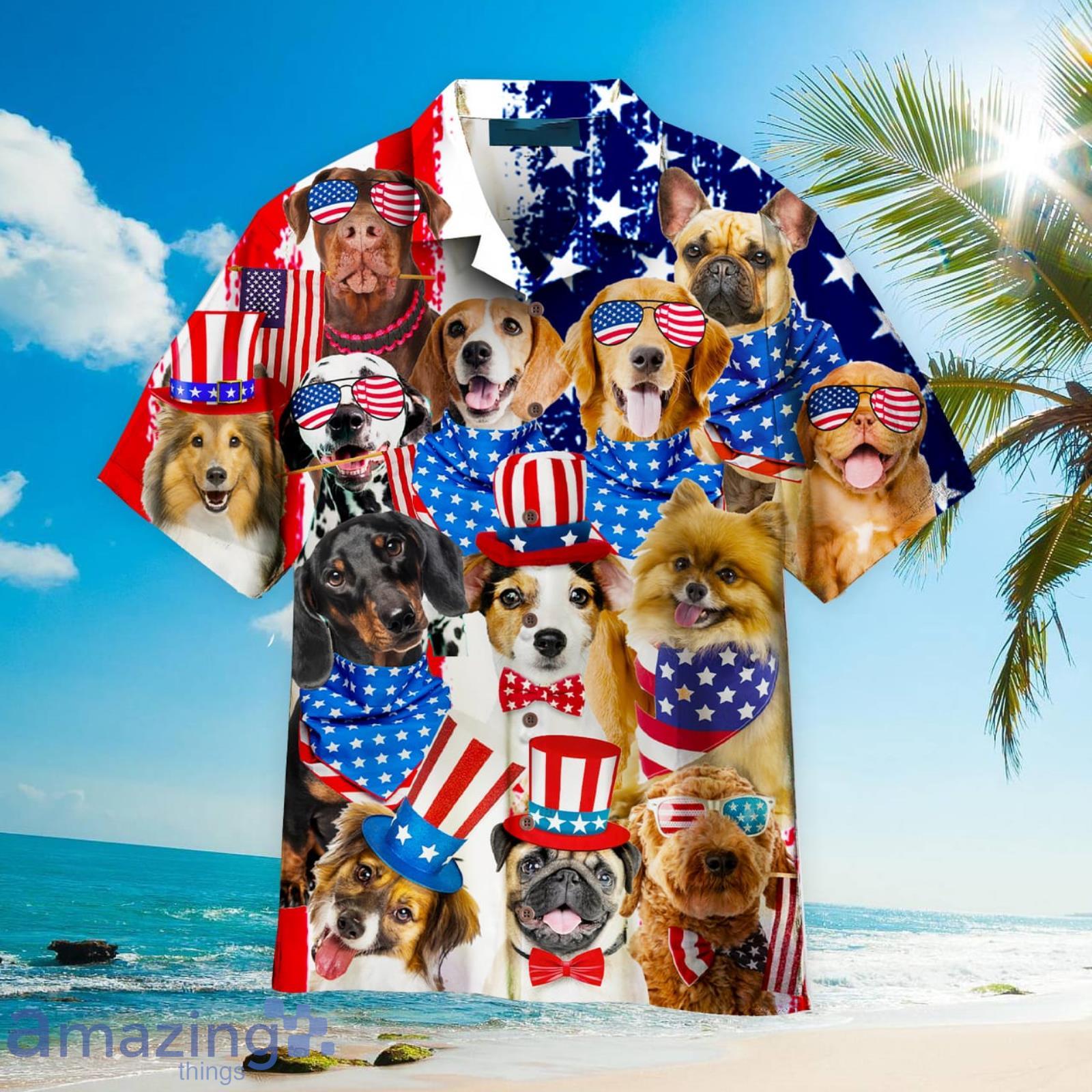 Dogs Love 4th Of July Outfit Independence Day Style Patriotic Aloha Hawaiian Shirt Beach Gift Product Photo 1
