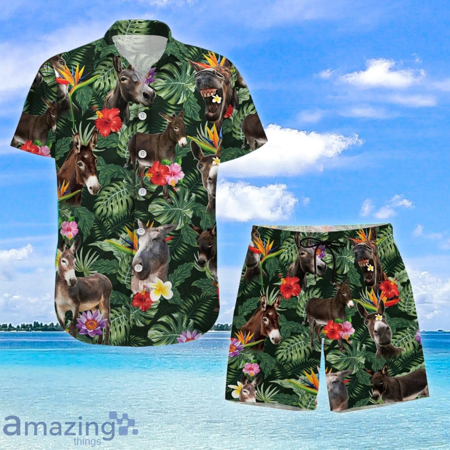 Donkey Hawaiian Shirt And Shorts Man Funny Donkey Shirt Donkey Button Up Shirt Product Photo 1