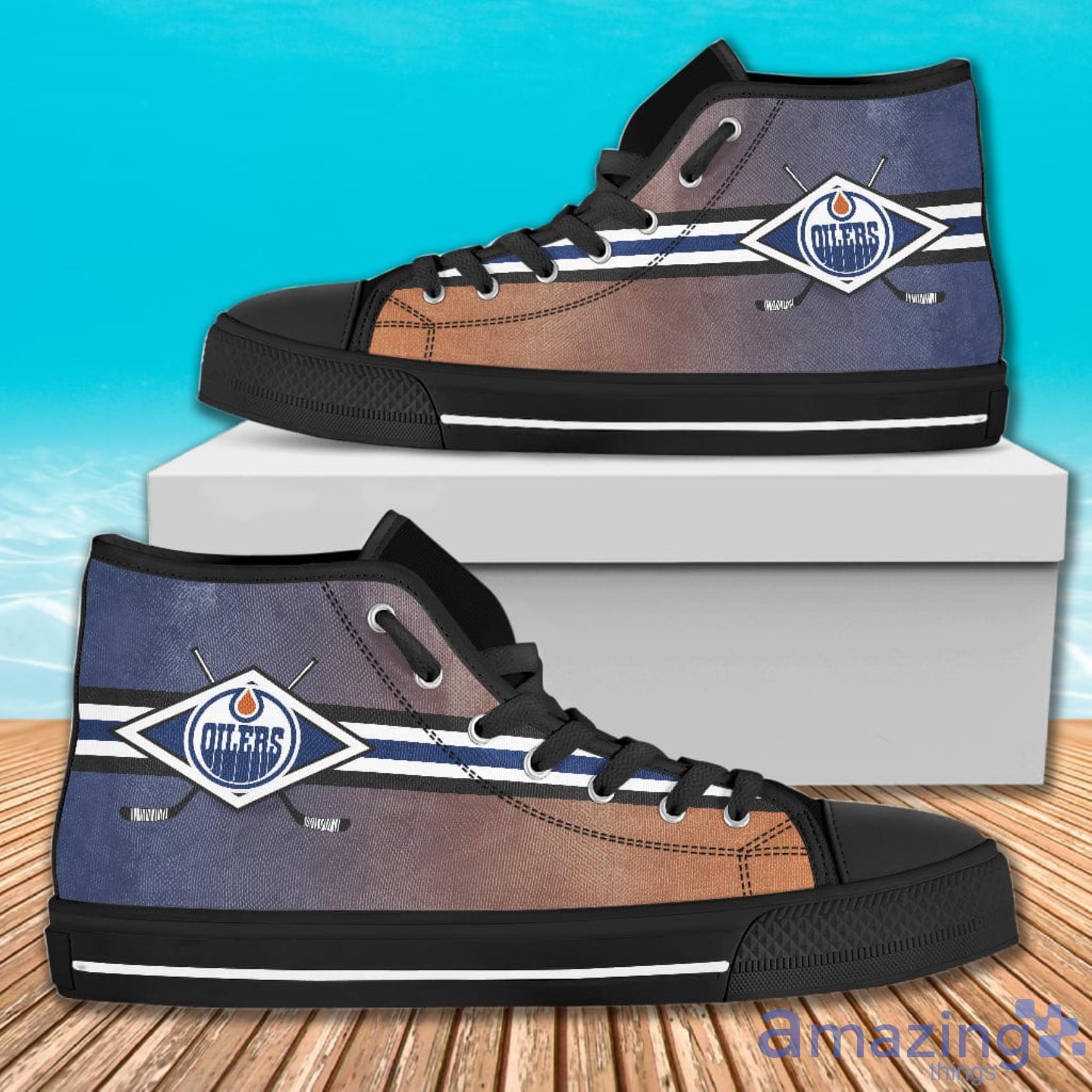Double Stick Check Edmonton Oilers AOP High Top Shoes For Men And Women Product Photo 1