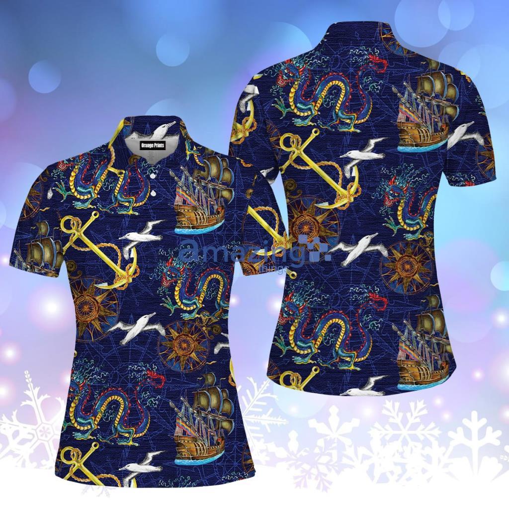 Dragons Pirates Pattern Polo Shirt For Women - Dragons Pirates Pattern Polo Shirt For Women