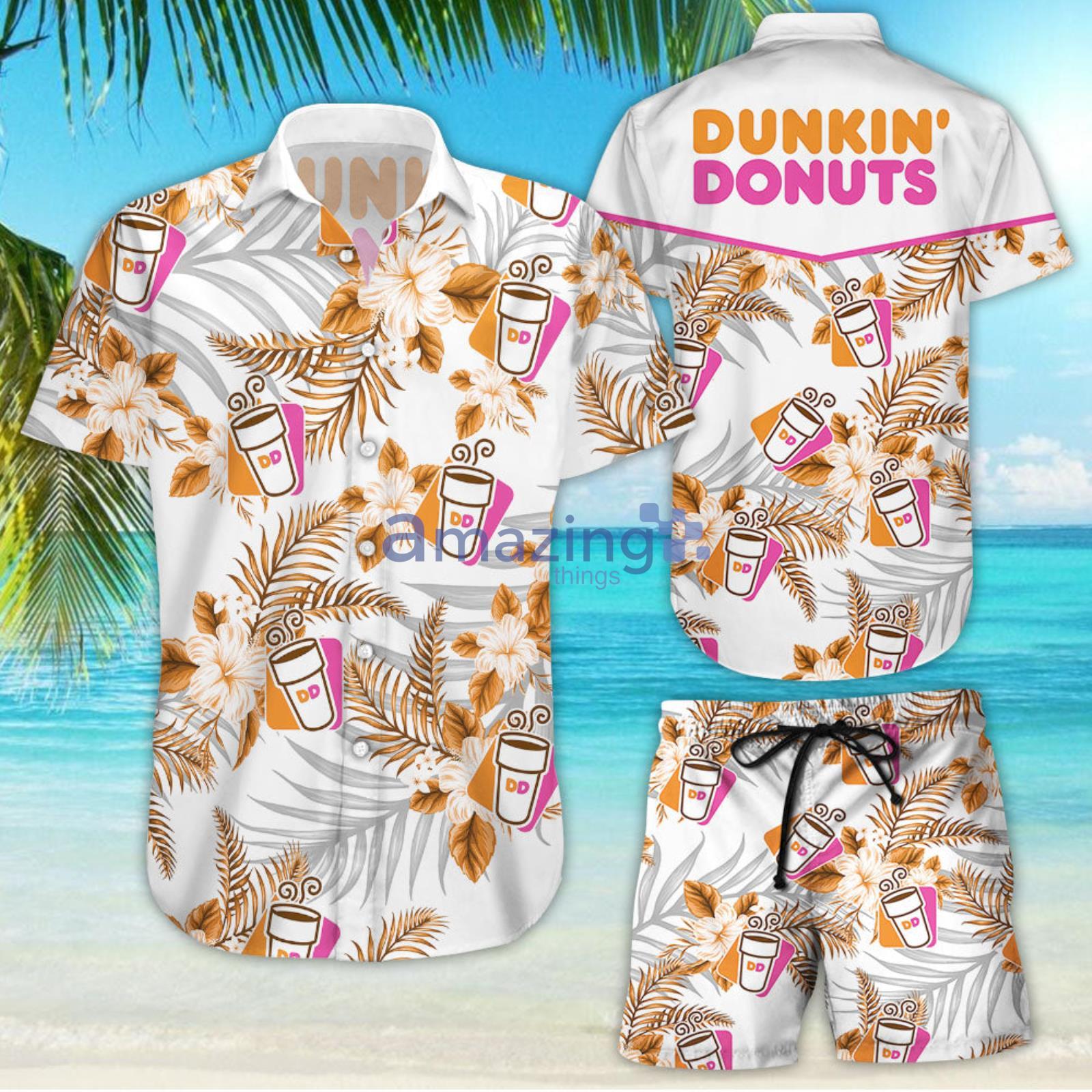 Dunkin' donuts Tropical Flower Aloha Combo Hawaiian Shirt And Shorts Summer Set Holiday Gifts Product Photo 1