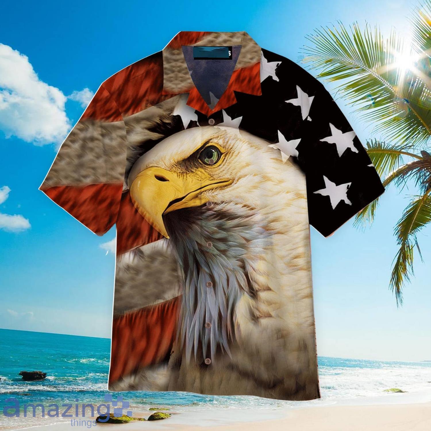 Eagle Patriot American Flag Aloha Summer Beach Gift Hawaiian Shirt Product Photo 1