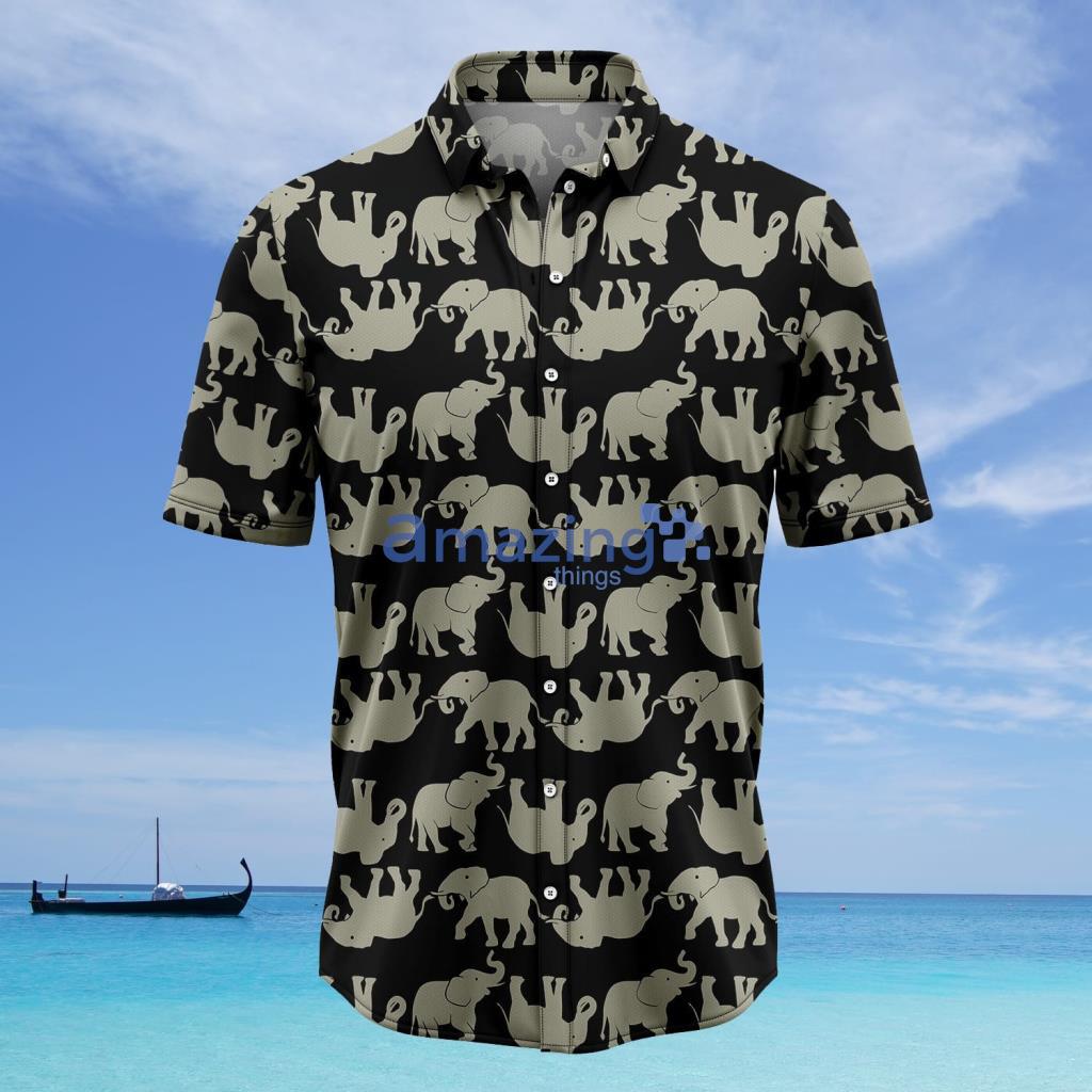 Elephant Black & White Line Hawaiian Shirt - Elephant Black & White Line Hawaiian Shirt