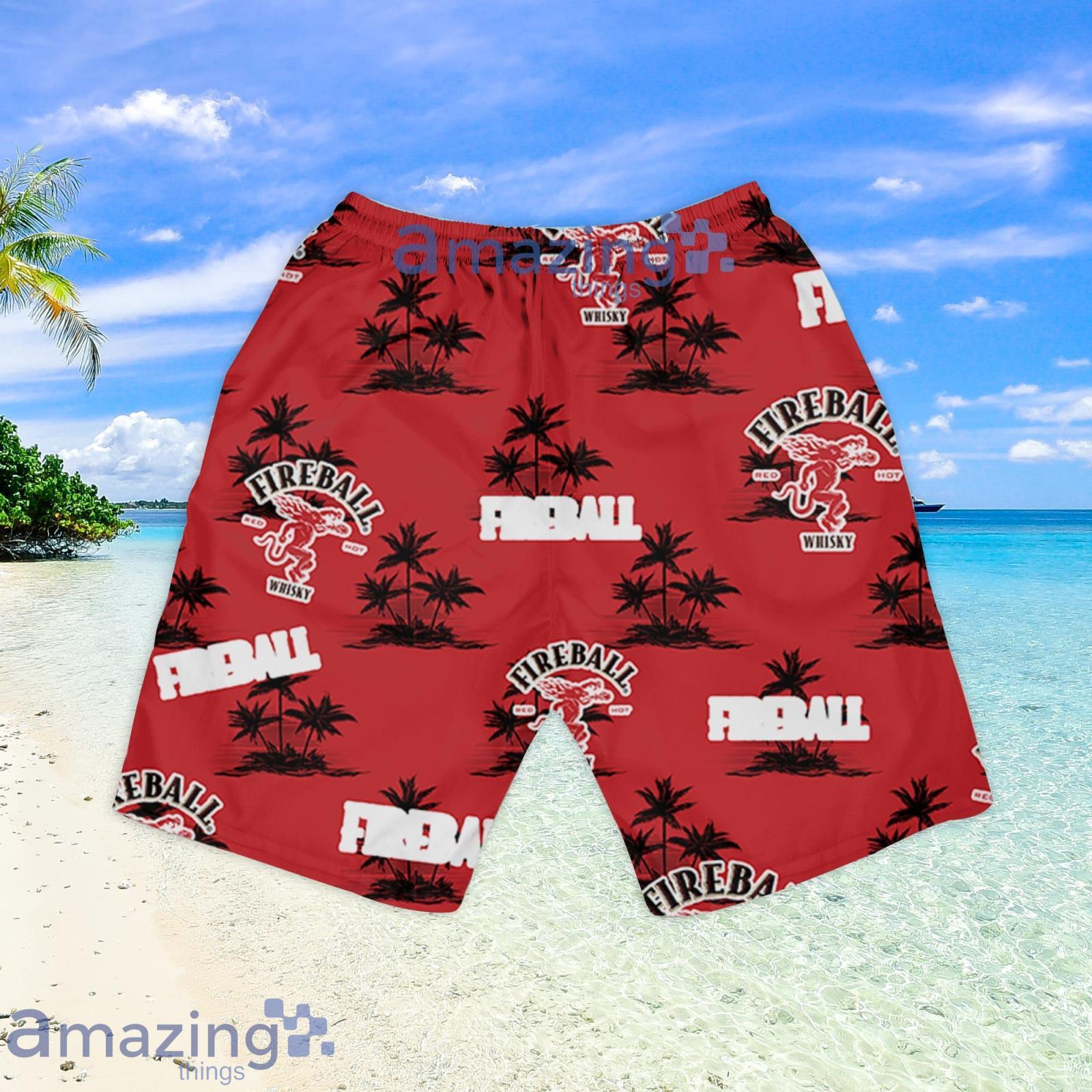 Fireball Hawaiian Sea Island Pattern Shirt, Beer Summer Party Hawaiian Shirt,  Schlitz Beer Shirt - Trendy Aloha