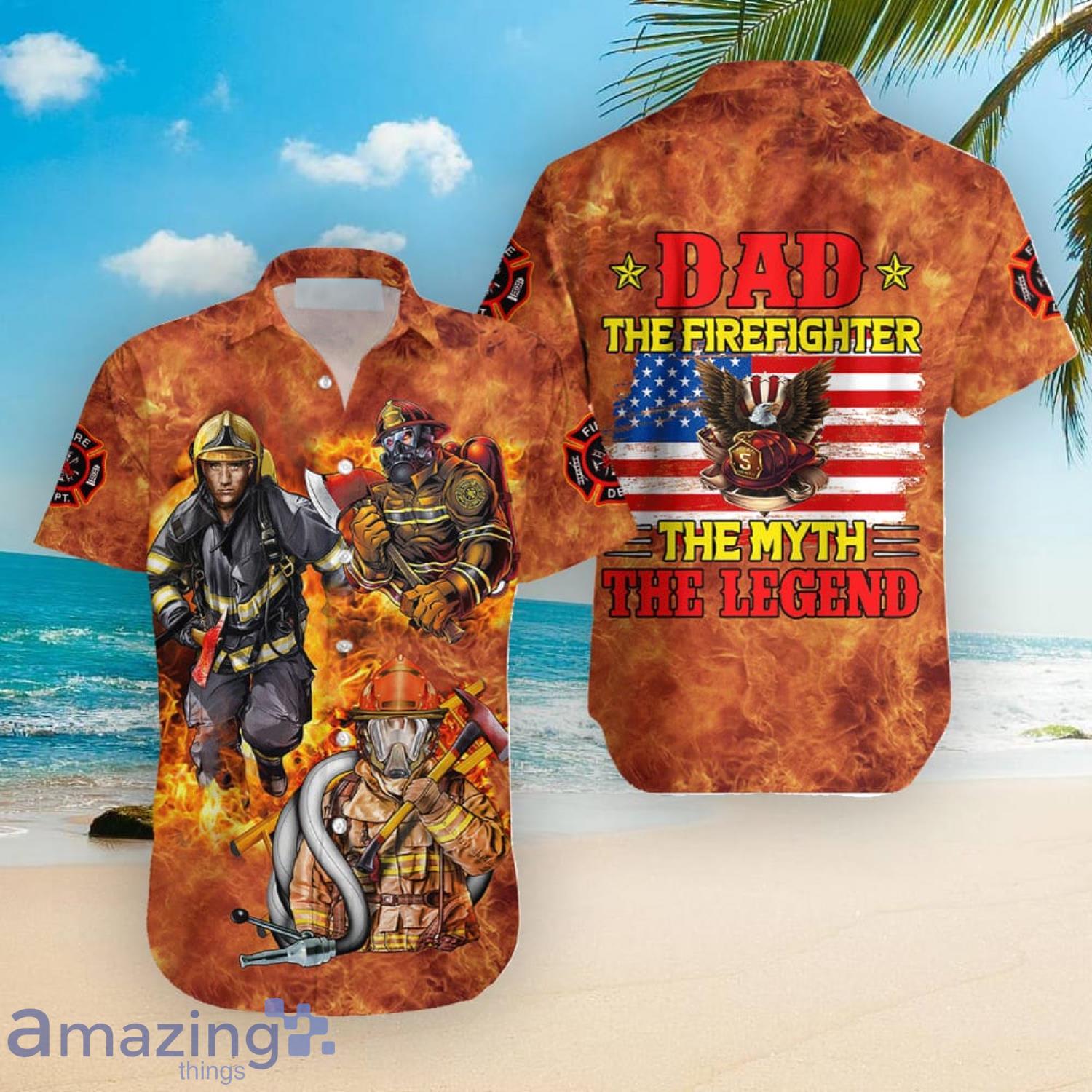 Firefighter Dad The Myth The Legend Fire Pattern Aloha Hawaiian Shirt Gift For Father's Day Product Photo 1