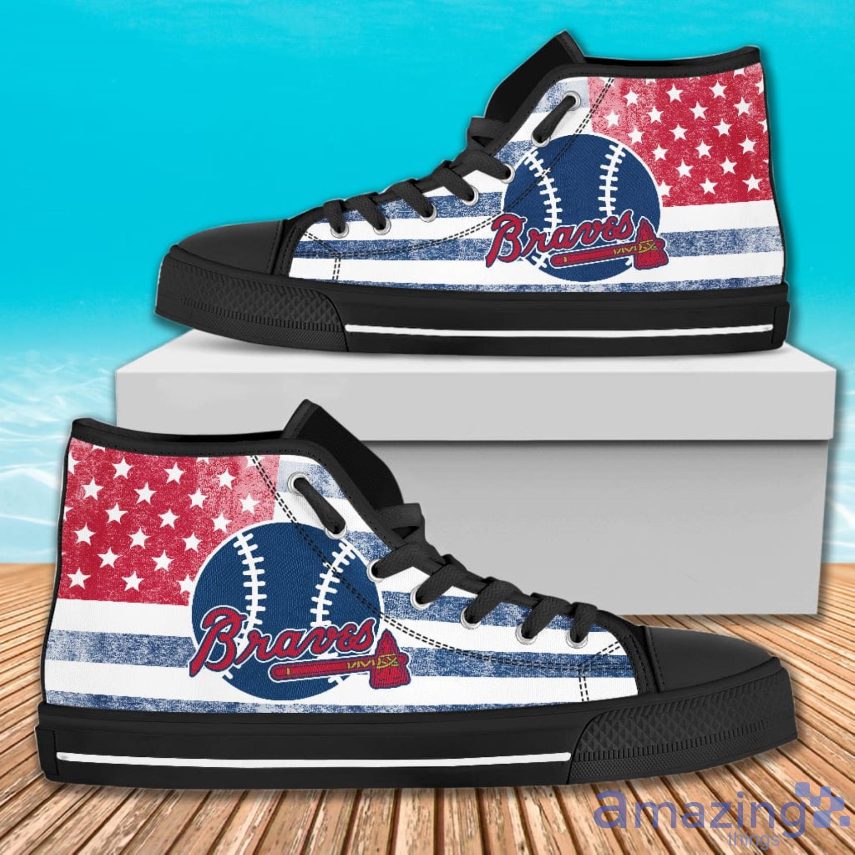 Flag Rugby Atlanta Braves American Flag And Ball Symbol High Top Canvas  Shoes