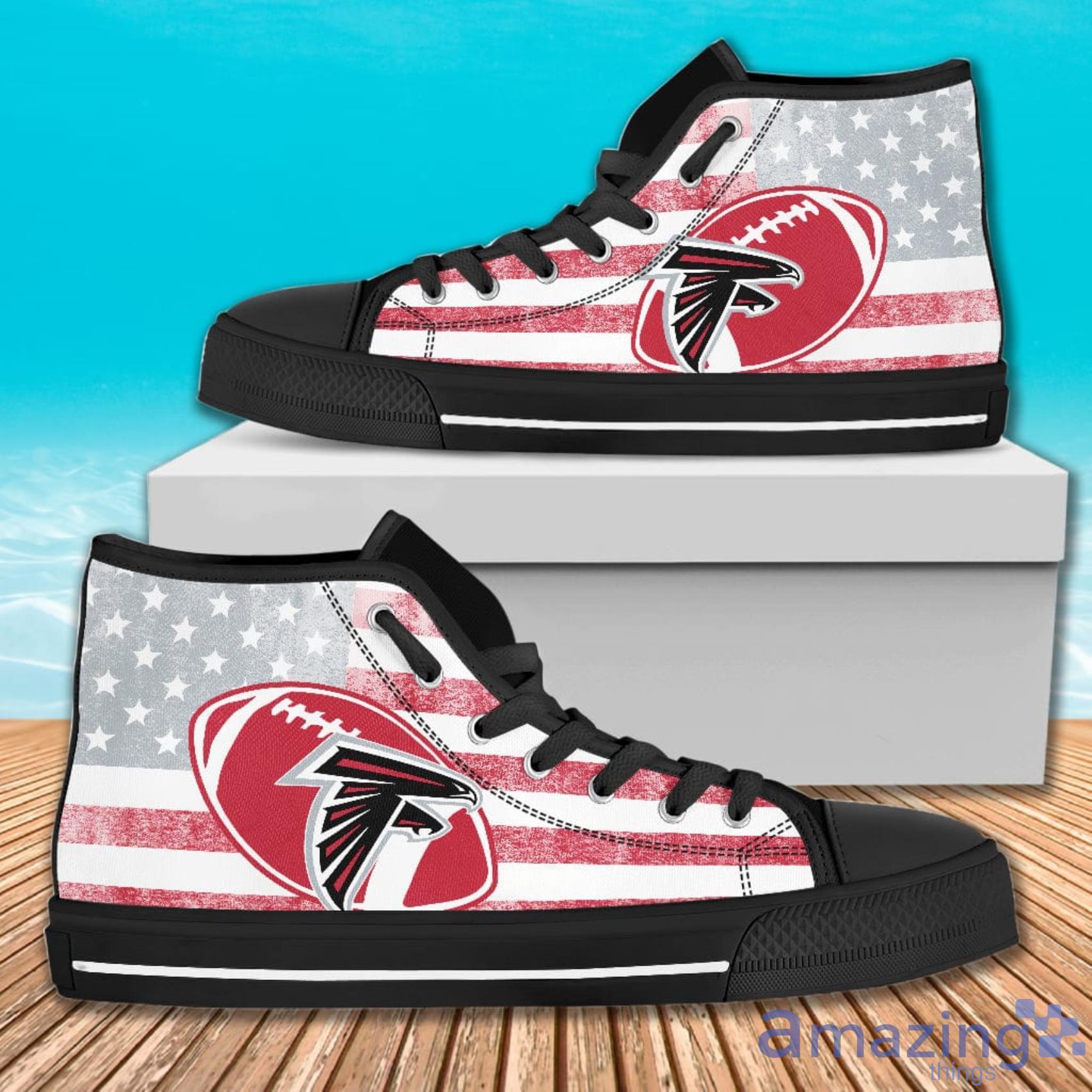 Flag Rugby Atlanta Falcons American Flag And Ball Symbol High Top Canvas Shoes Product Photo 1