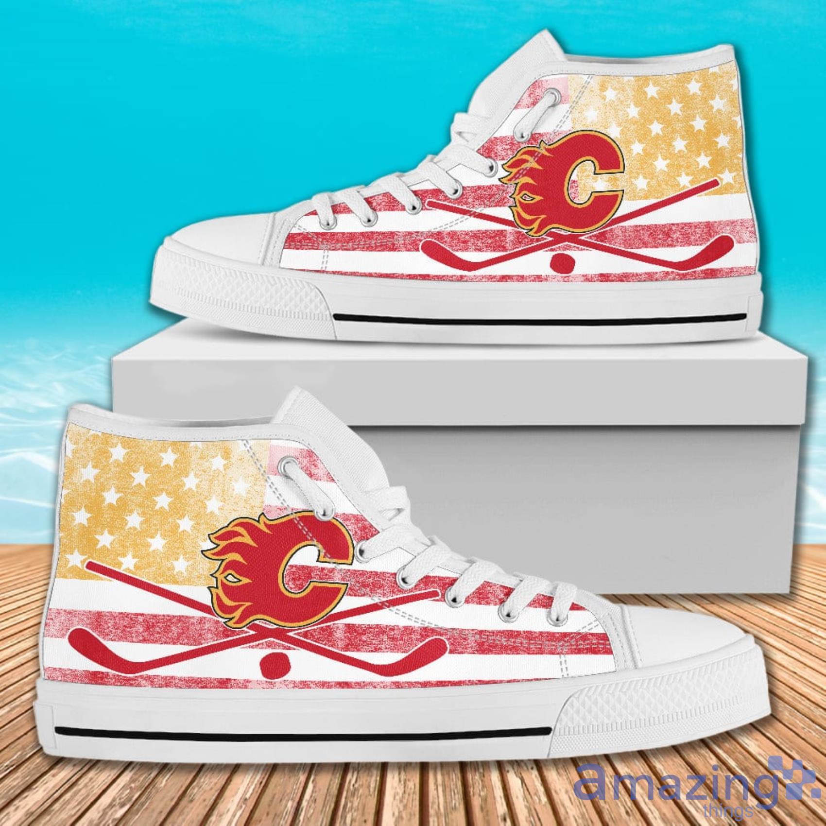 Flag Rugby Background Full Print Calgary Flames High Top Shoes For Men And Women image Flag Rugby Background Full Print Calgary Flames High Top Shoes For Men And Women Product Photo 2