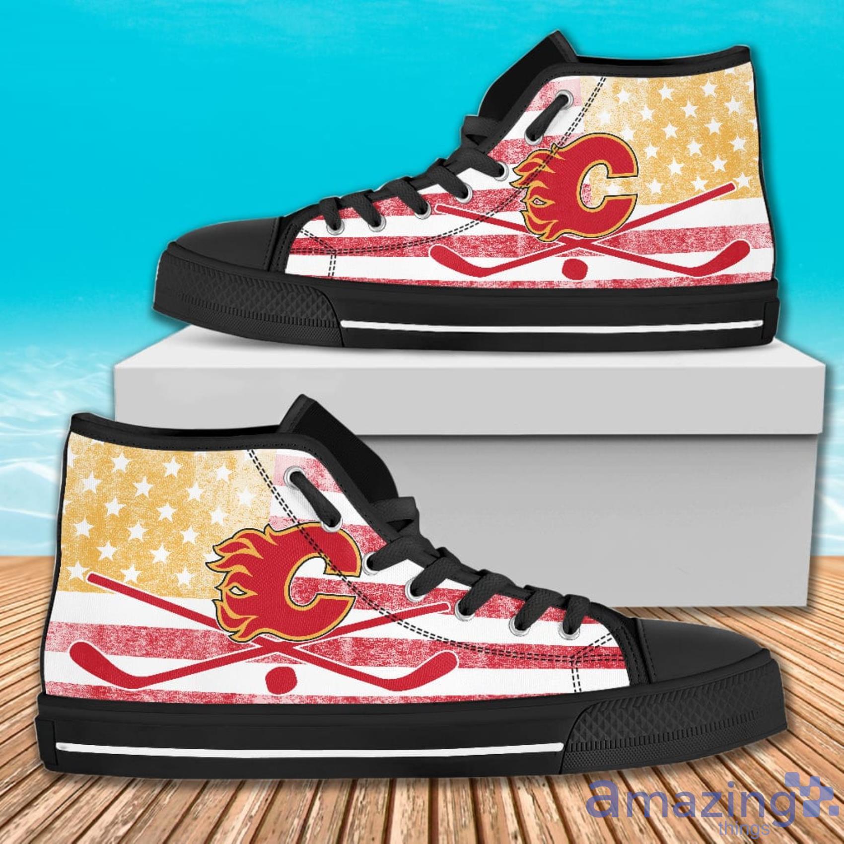 Flag Rugby Background Full Print Calgary Flames High Top Shoes For Men And Women Product Photo 1 Flag Rugby Background Full Print Calgary Flames High Top Shoes For Men And Women Product Photo 1