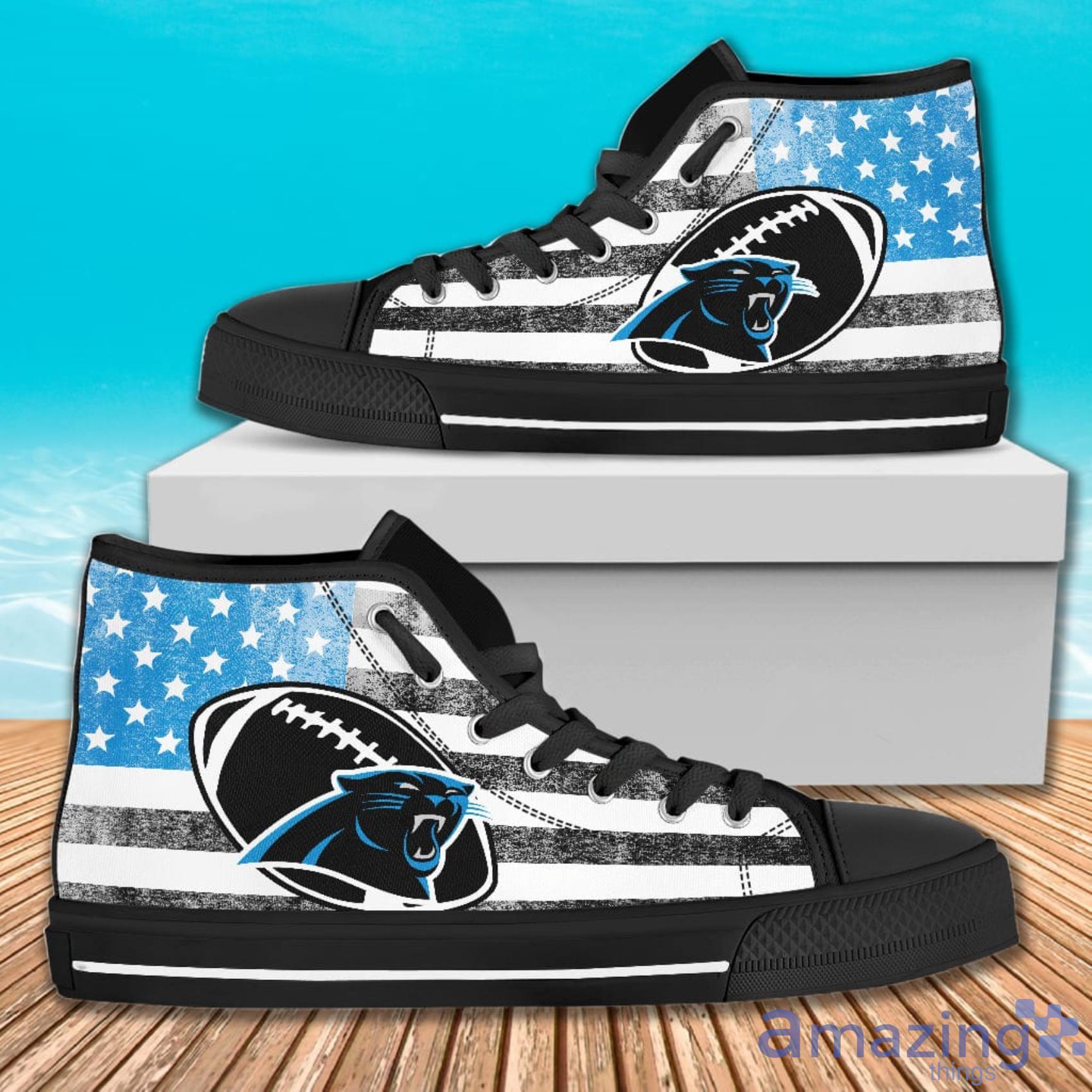 Flag Rugby Carolina Panthers American Flag And Ball Symbol High Top Canvas Shoes Product Photo 1