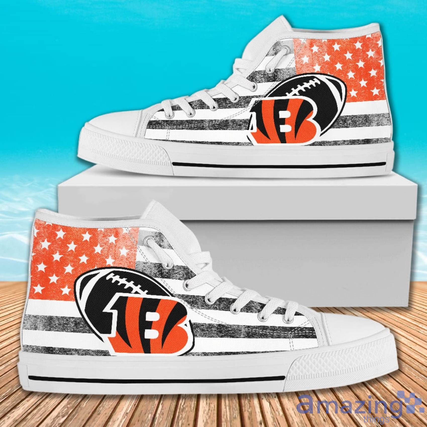 Flag Rugby Cincinnati Bengals American Flag And Ball Symbol High Top Canvas Shoes image Flag Rugby Cincinnati Bengals American Flag And Ball Symbol High Top Canvas Shoes Product Photo 2